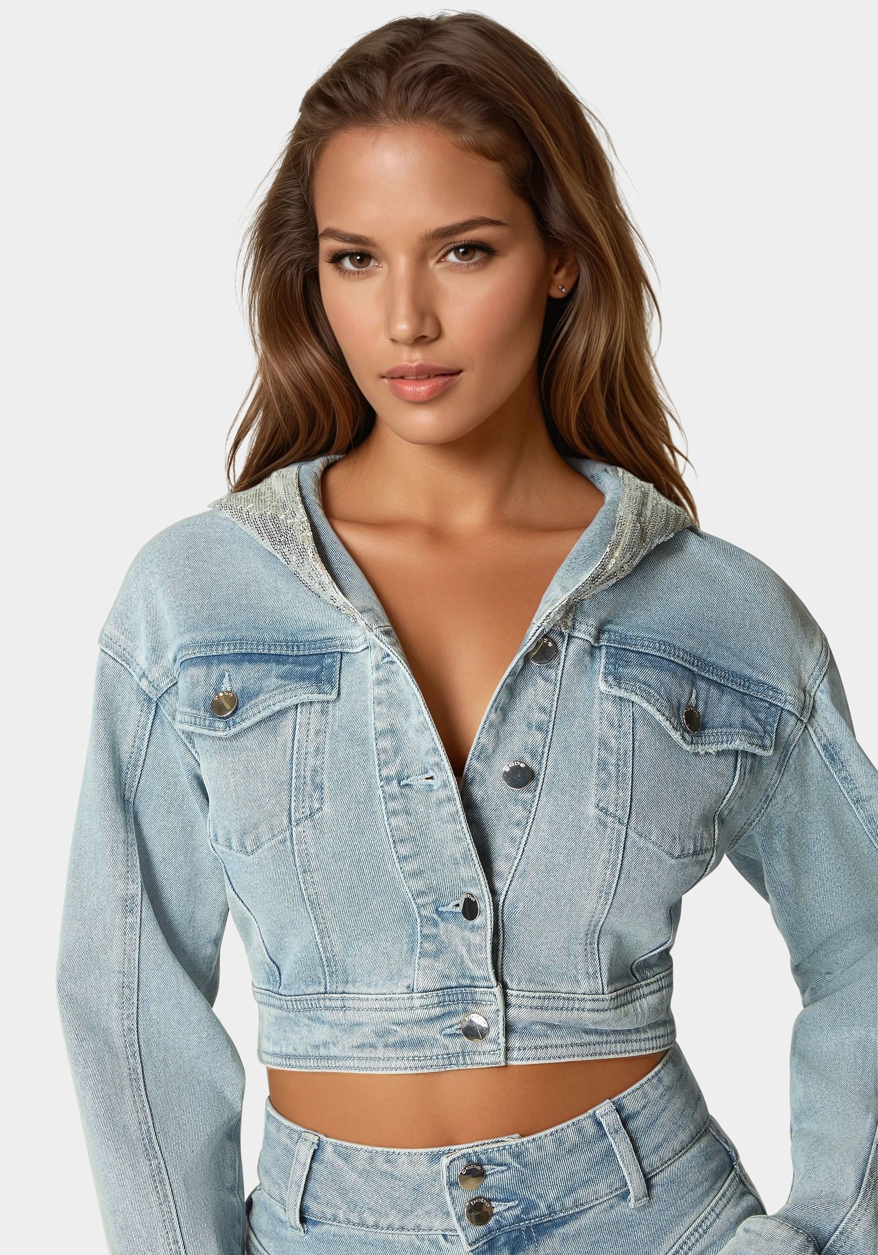 Sequin Hooded Denim Jacket