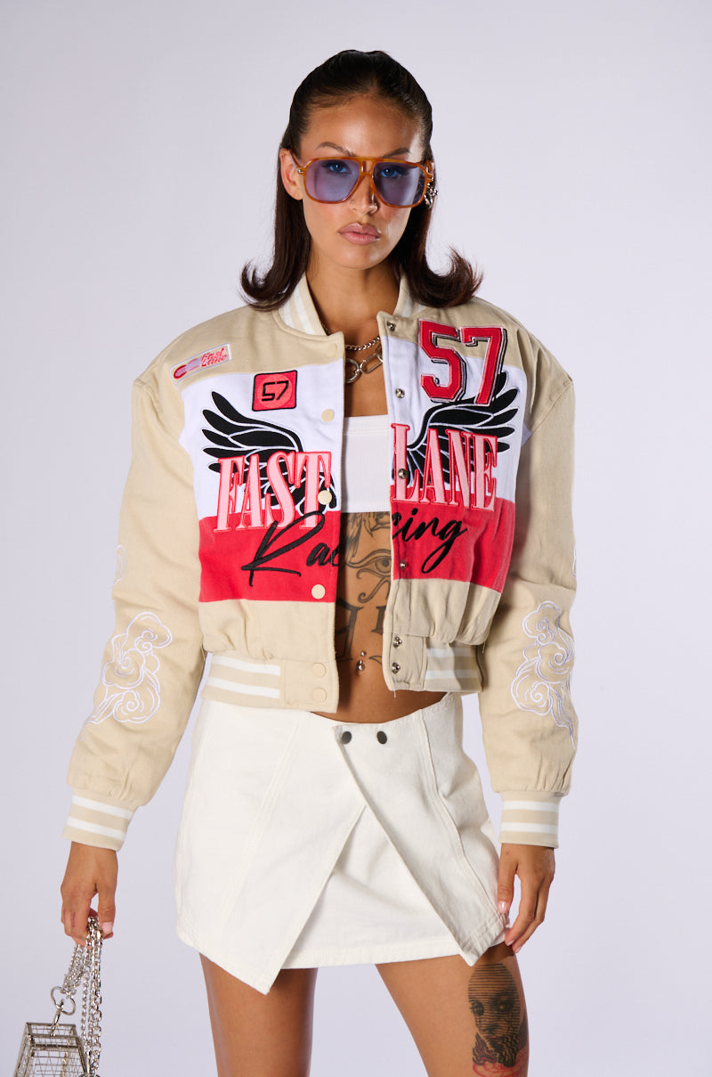 FAST LANE EMBROIDERED BOMBER