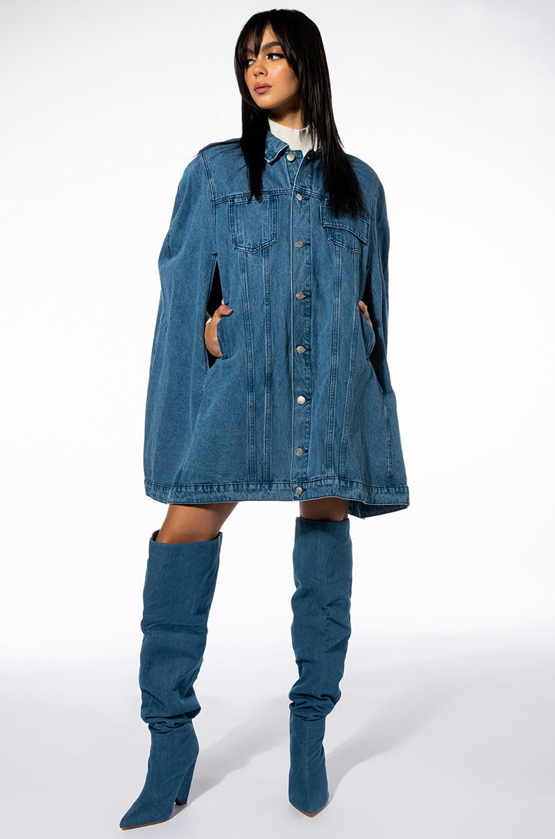 DON'T TALK LOUD DENIM TRENCH PONCHO