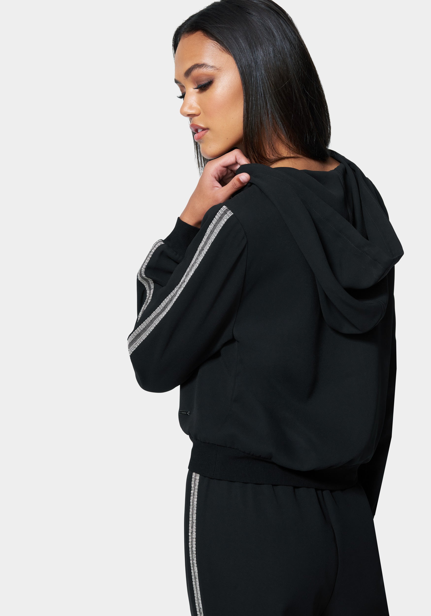 Bebe Lux Lounge Crepe Stripe Detail Hoodie