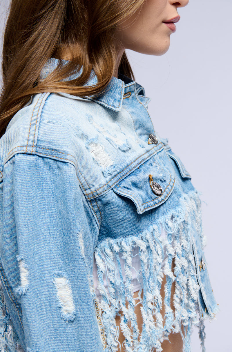 LIFE IS GOOD DISTRESSED CROP DENIM JACKET