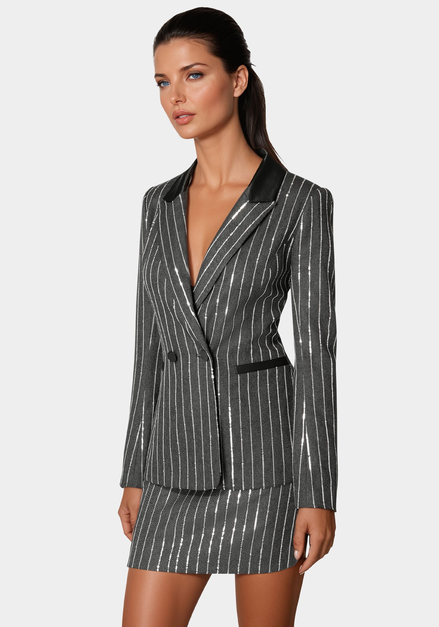 Stripe Sequins Double Breasted Blazer