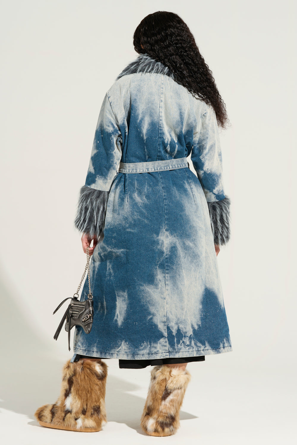 LIV FUR TRIM DENIM TRENCH