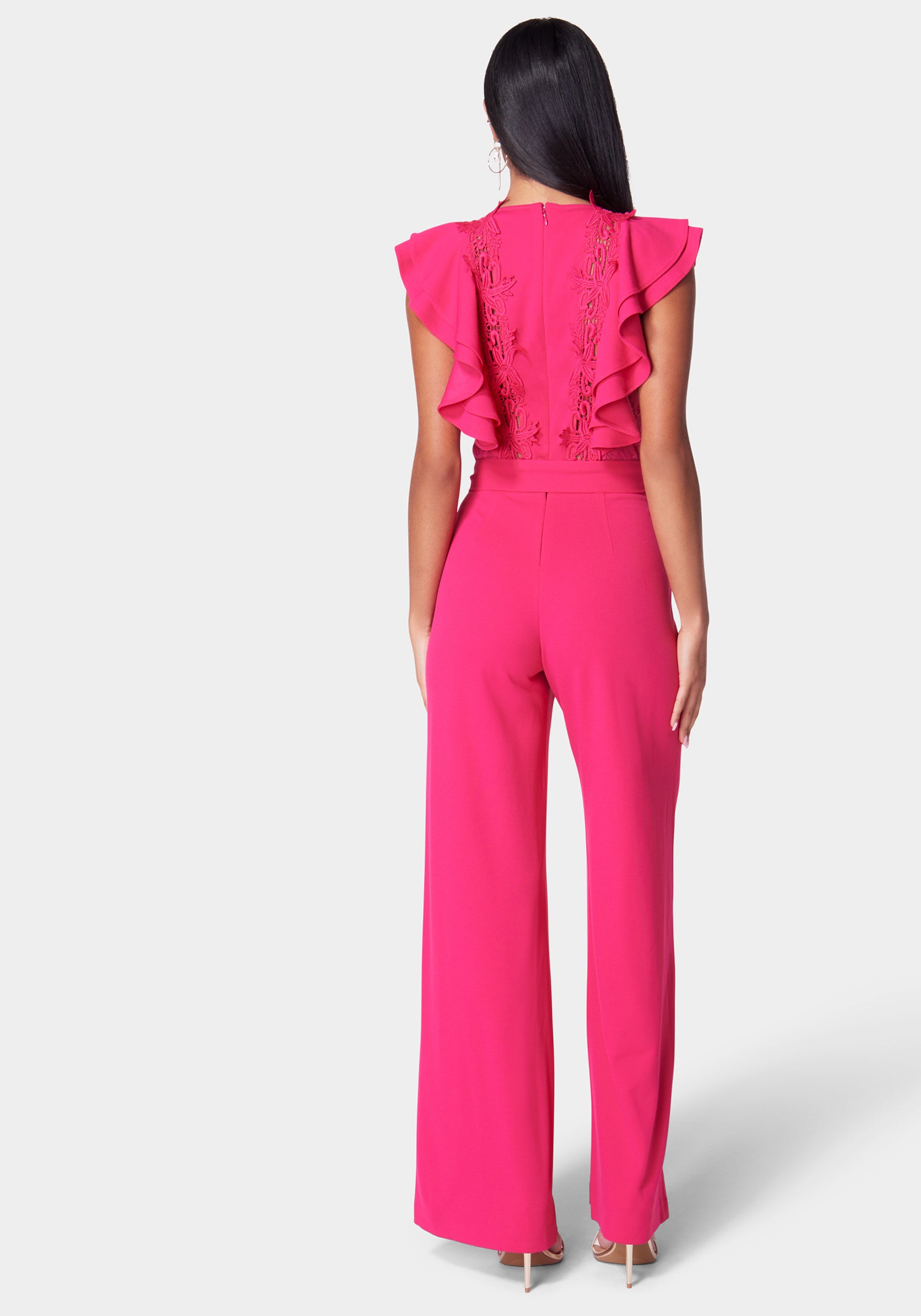 Lace Trim Knit Crepe Palazzo Jumpsuit