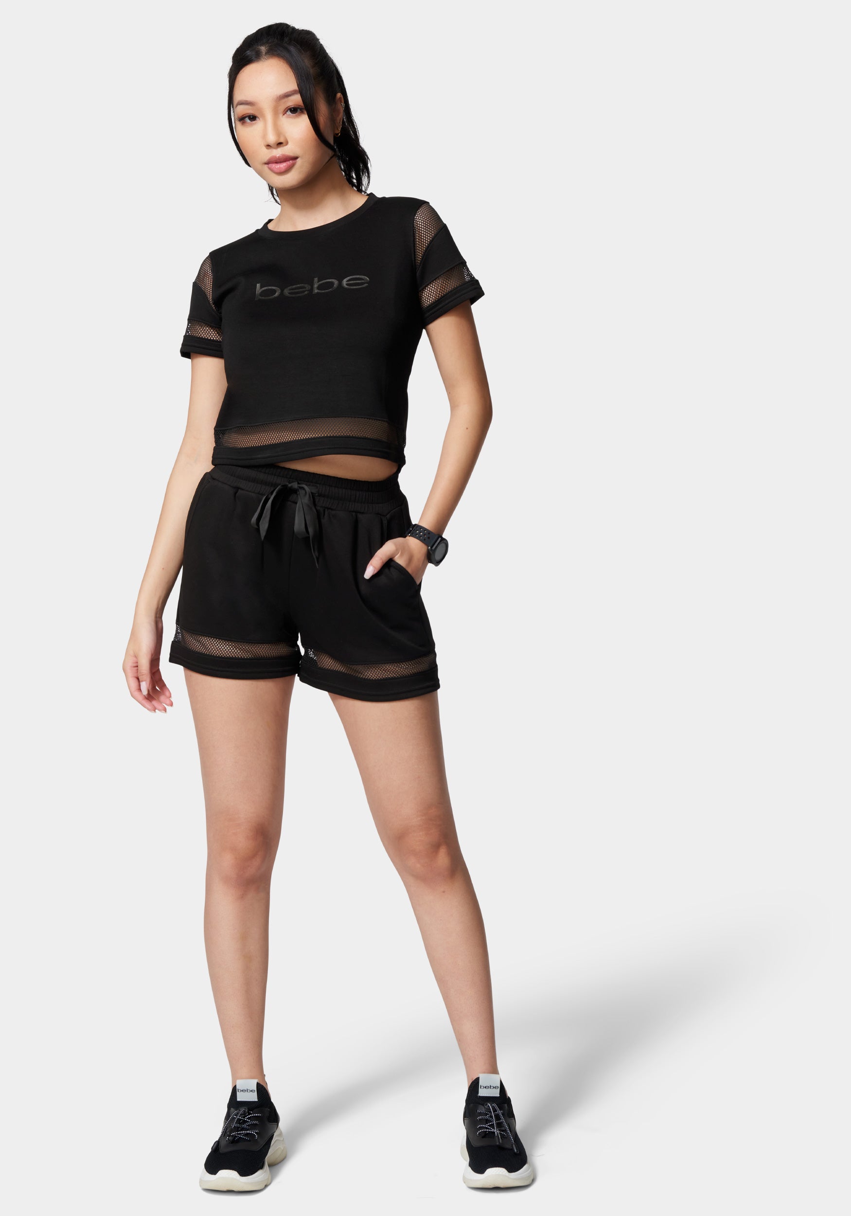 Bebe Logo Mesh Inserts Scuba Shorts