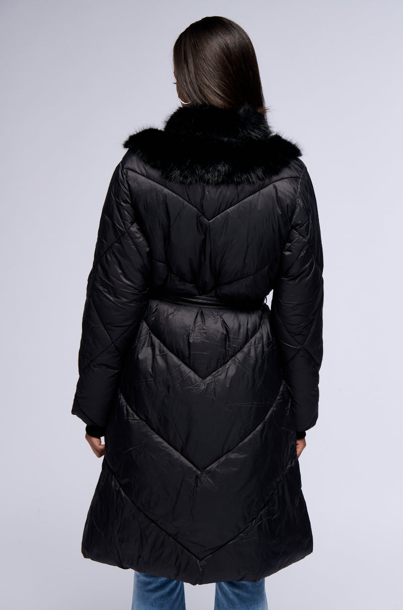 BABBS PUFFER COAT WITH FAUX FUR TRIM IN BLACK