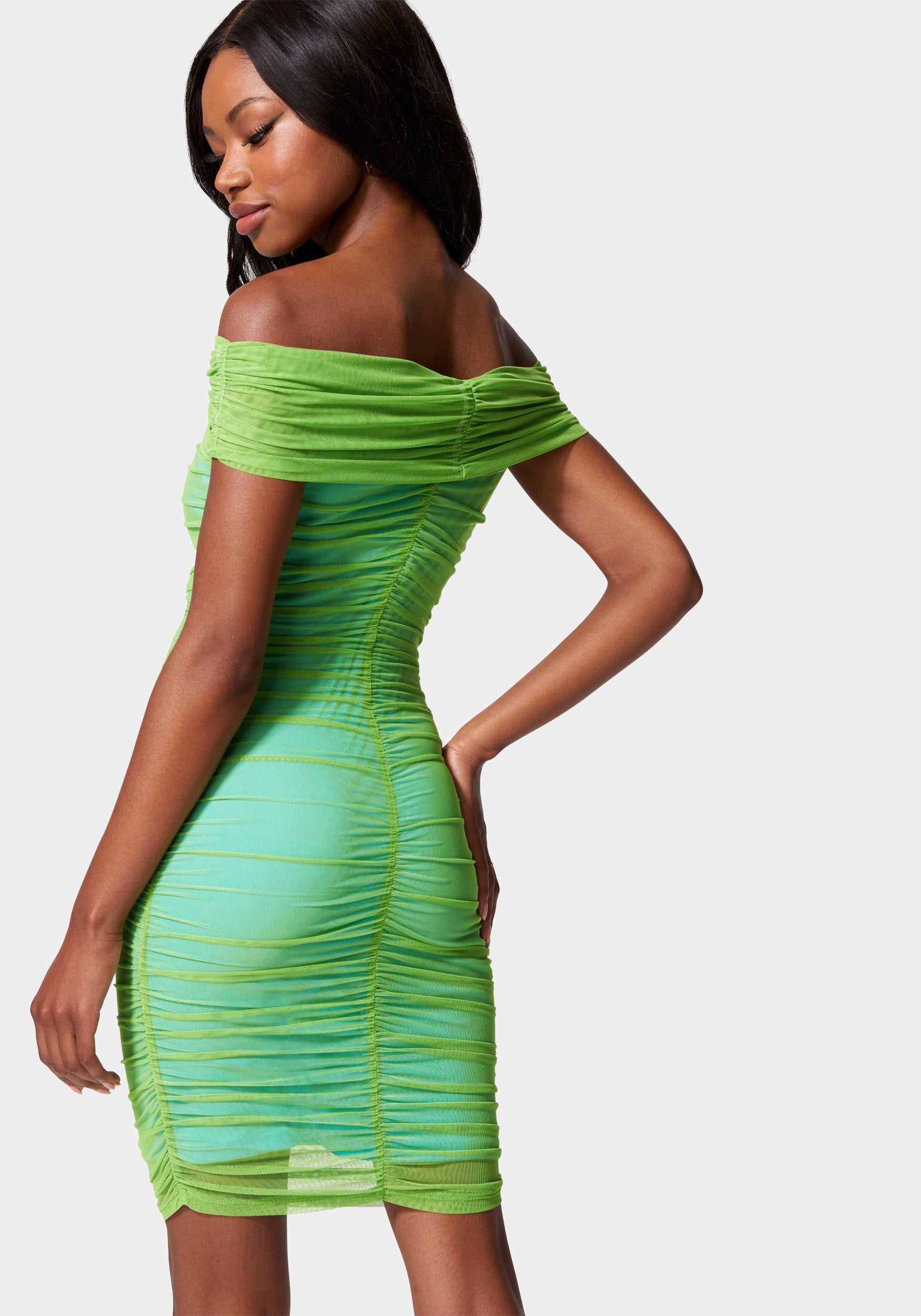 Shirred Mesh Midi Dress