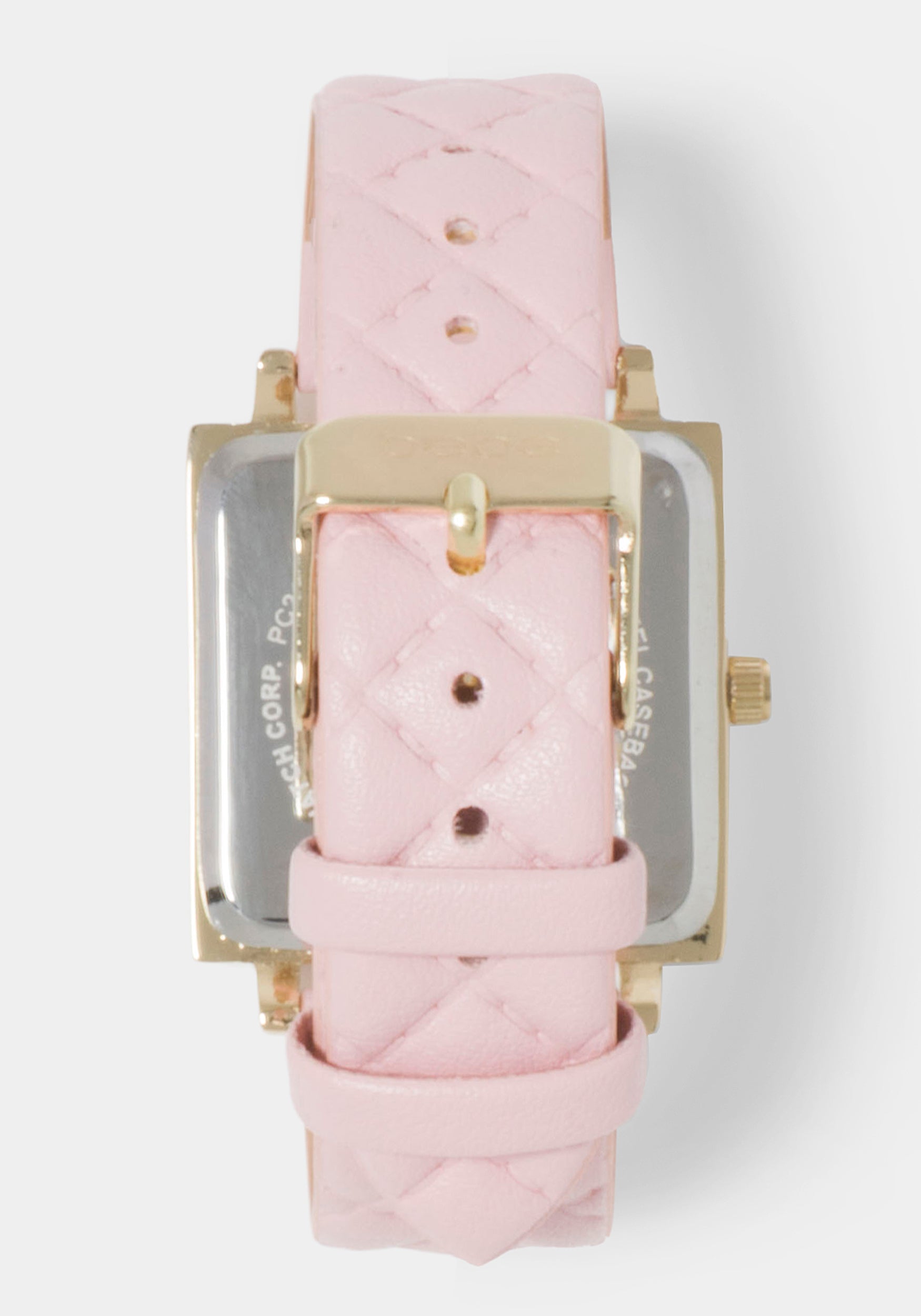 Baby Pink Quilted Strap Watch With Crystal Bezel