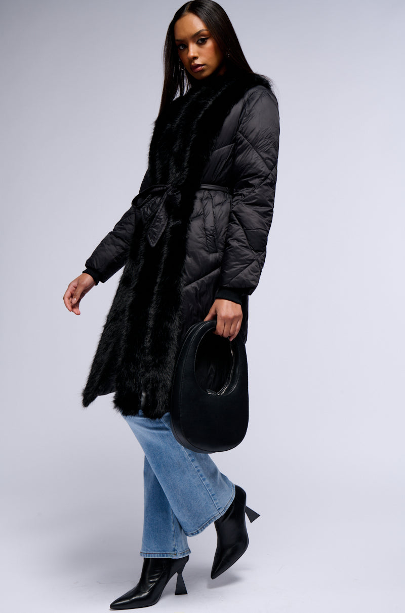 BABBS PUFFER COAT WITH FAUX FUR TRIM IN BLACK