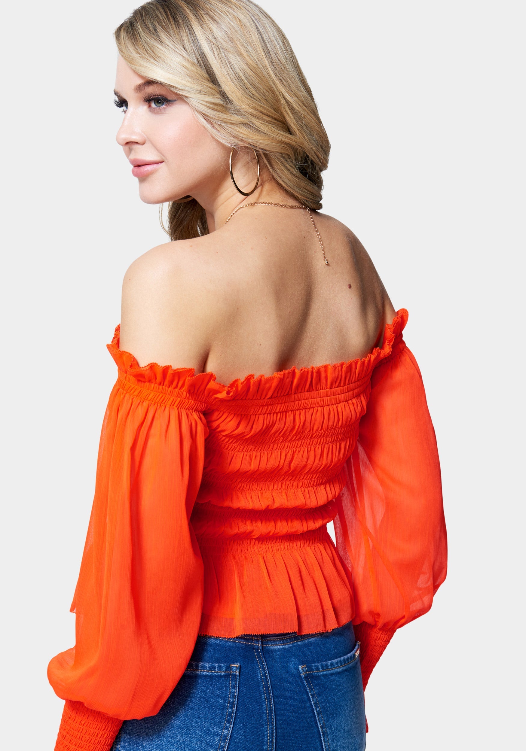 Long Sleeve Smocked Off Shoulder Top