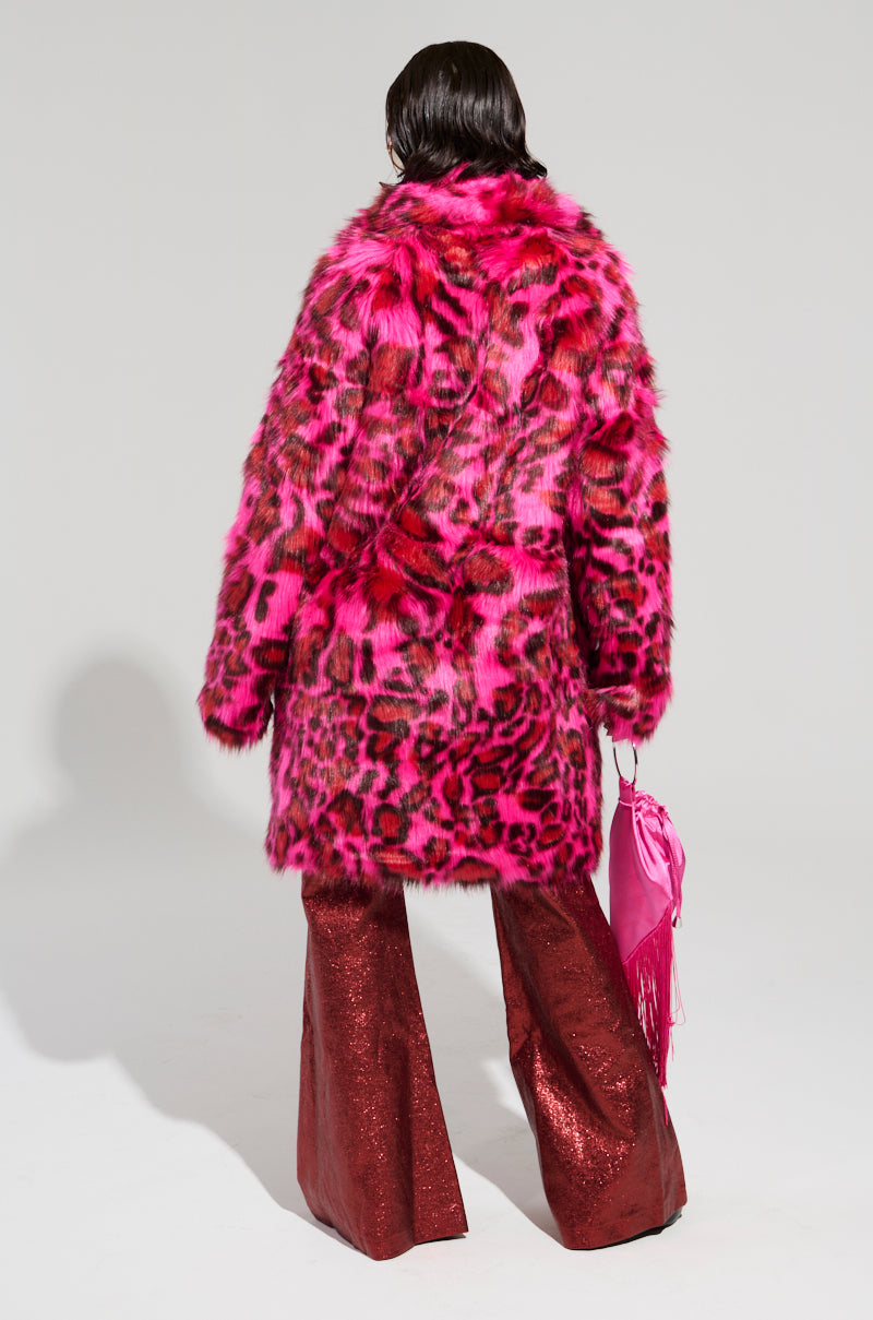 CHEETAH DYNASTY PINK MULTI FAUX FUR JACKET