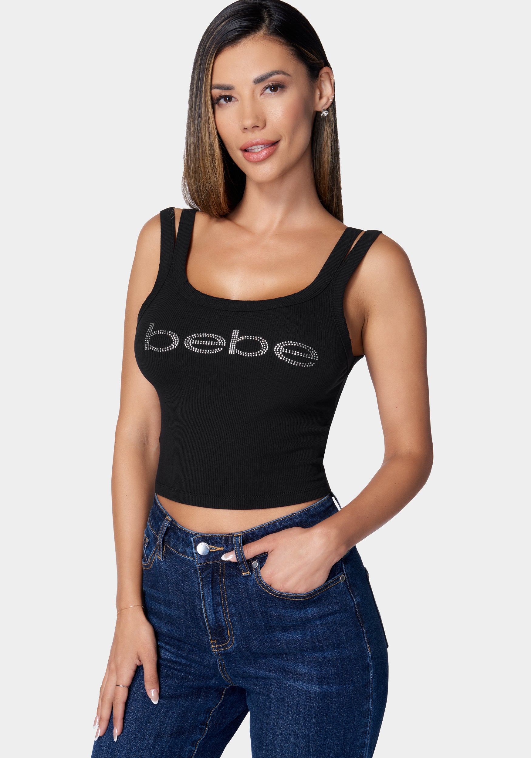 Bebe Logo Cropped Rib Top