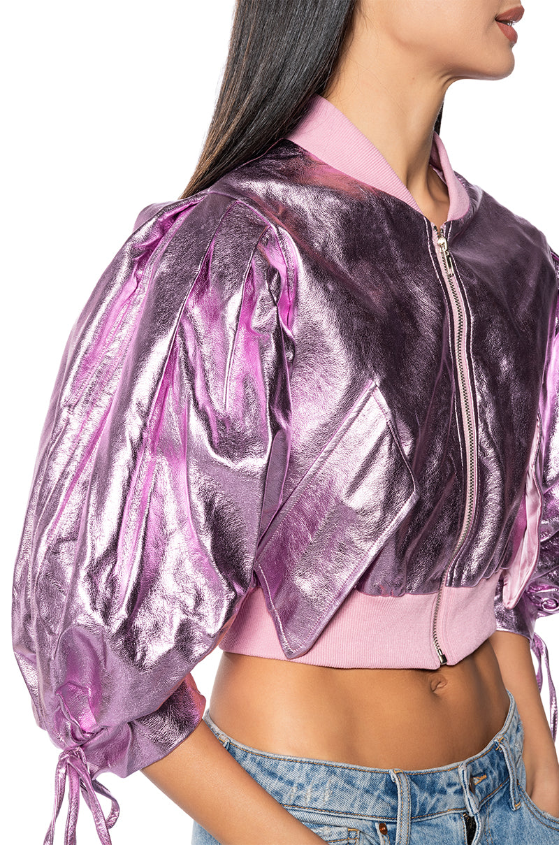 MON AMI METALLIC SHORT SLEEVE BOMBER