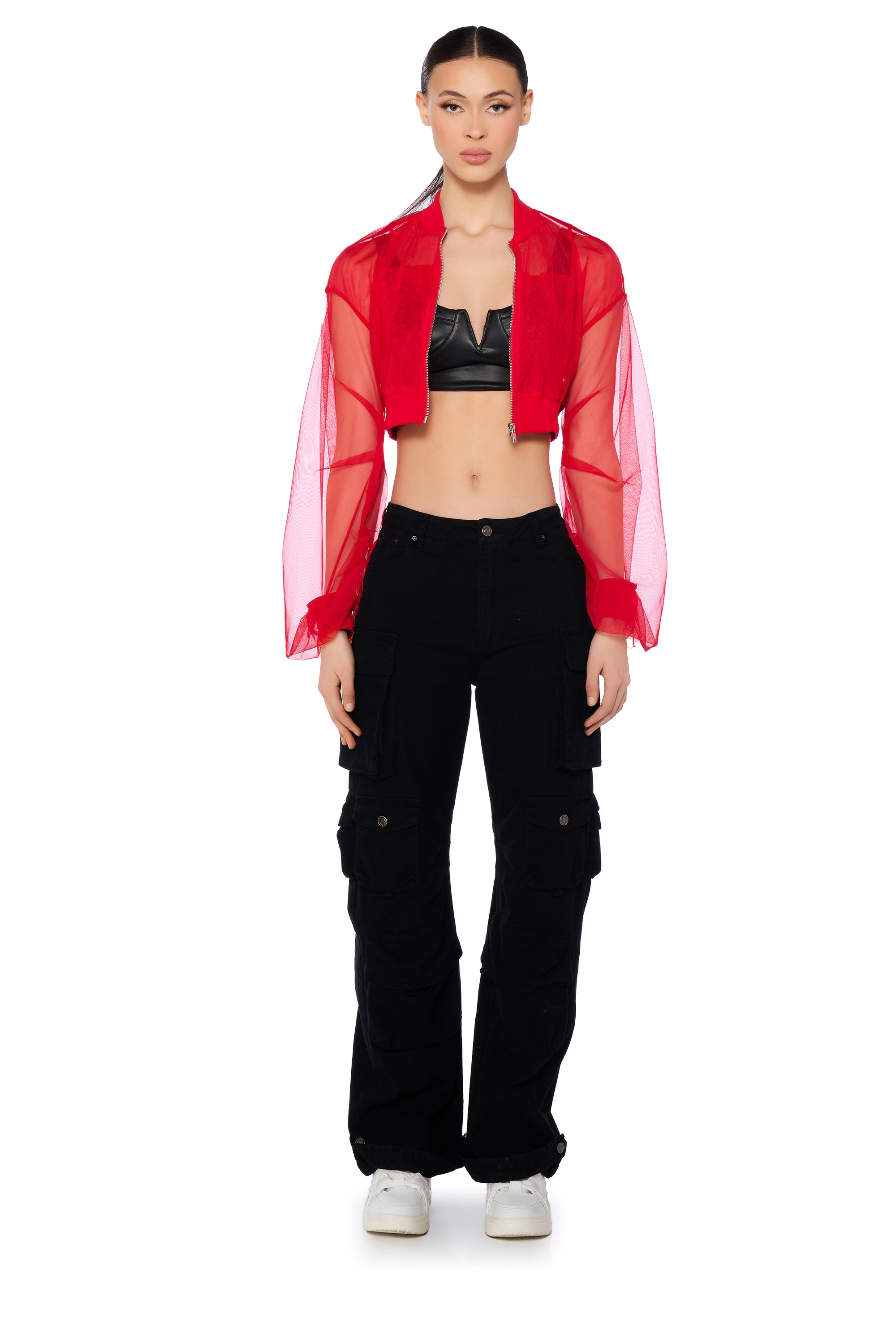 MESH STACKED ARM CROP BOMBER