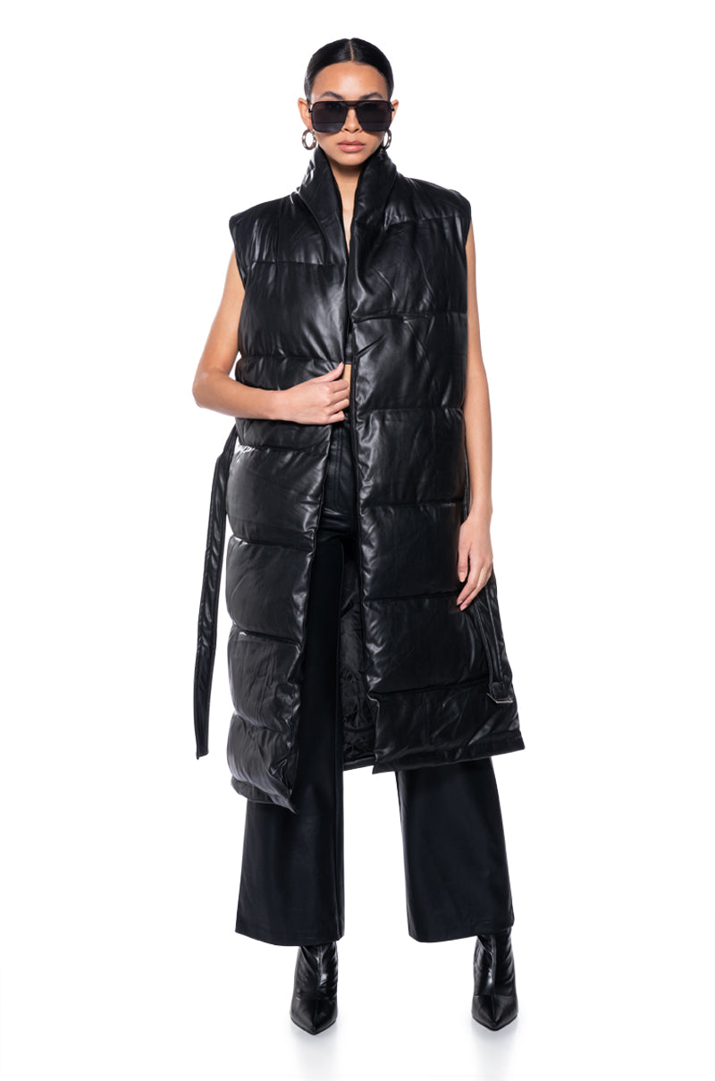 LONG PUFFER VEST WITH BELT