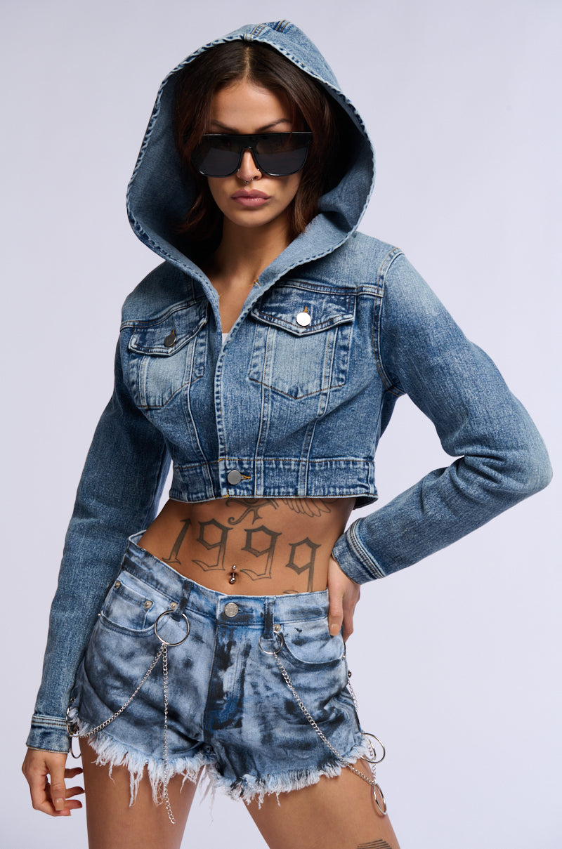 GOOD IN THE HOOD CROPPED DENIM JACKET