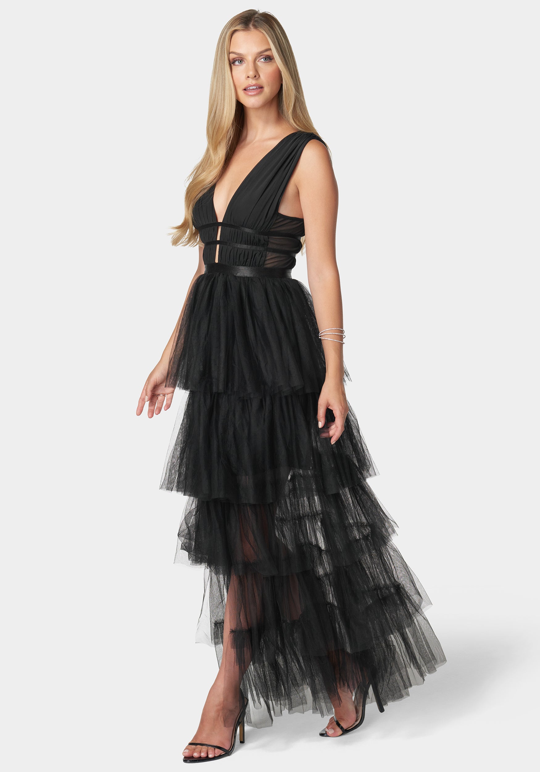 Tiered High Low Mesh Dress