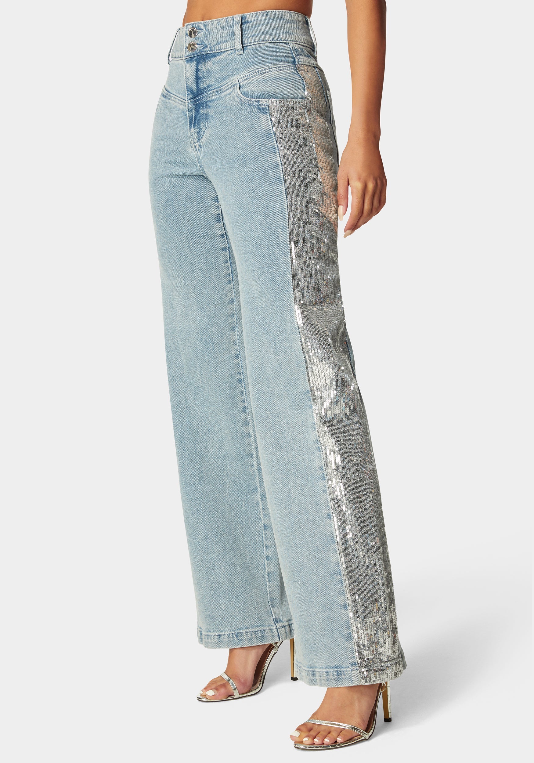 High Waist Sequin Wide Leg Jeans