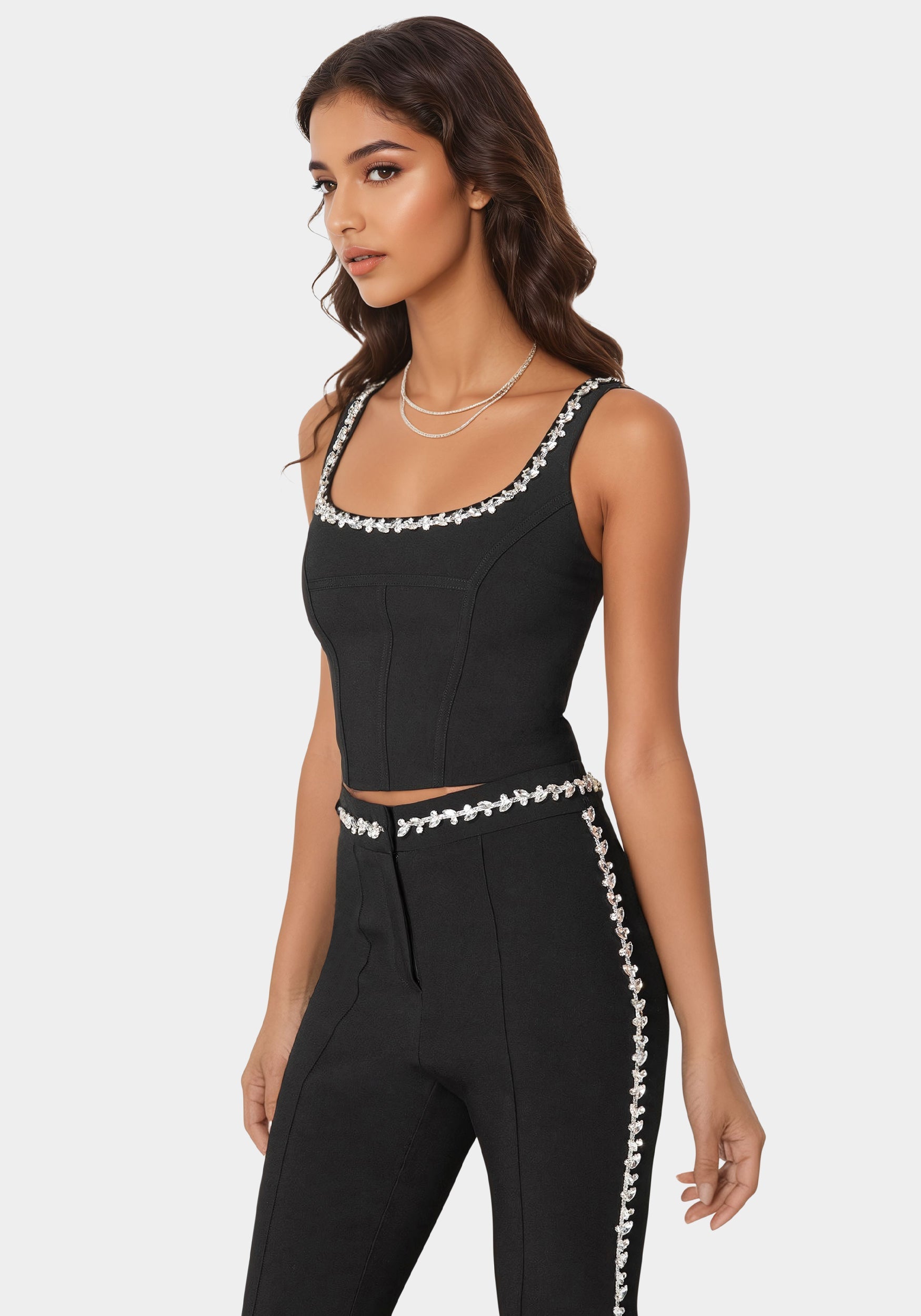 Rhinestone Detail Woven Twill Corset