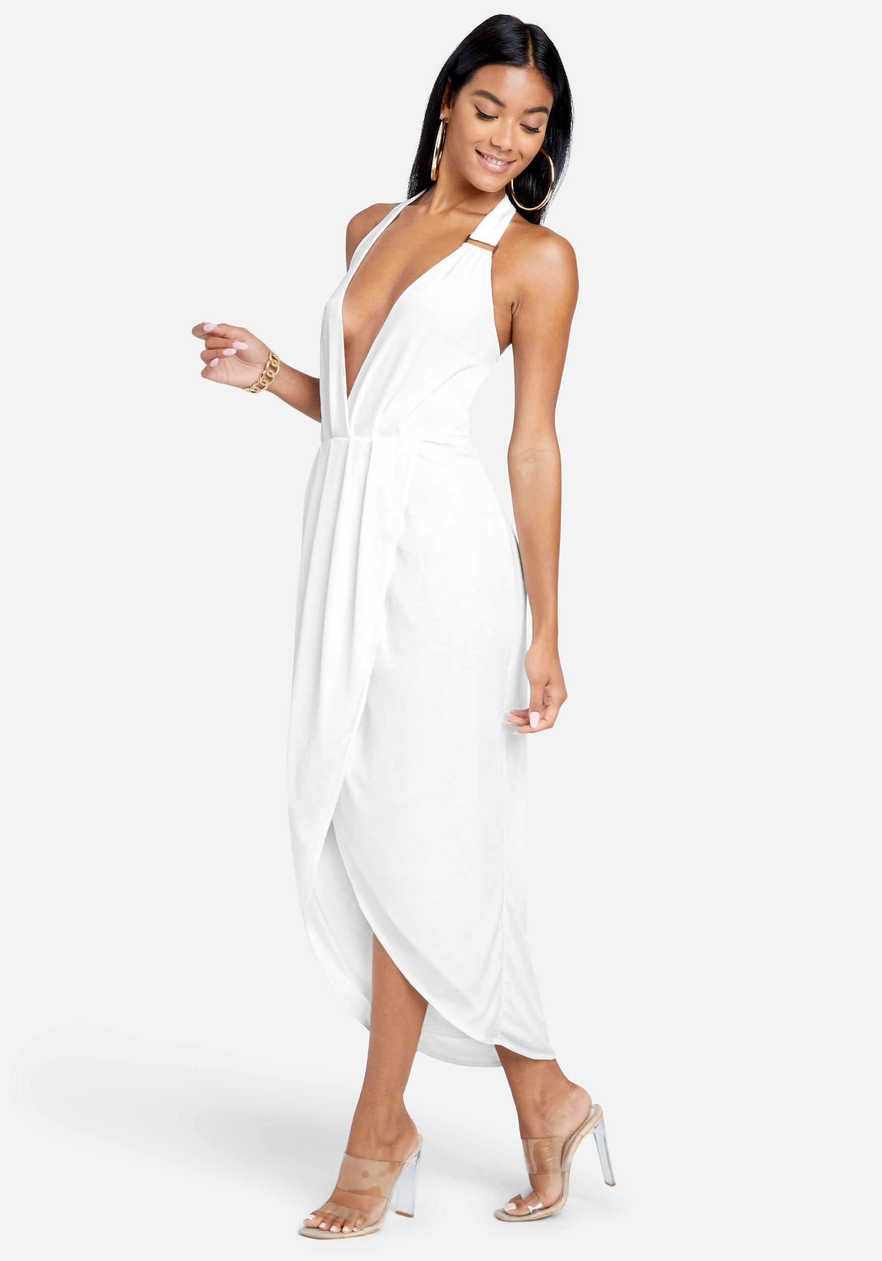 Asymmetrical Halter Neck Slinky Dress