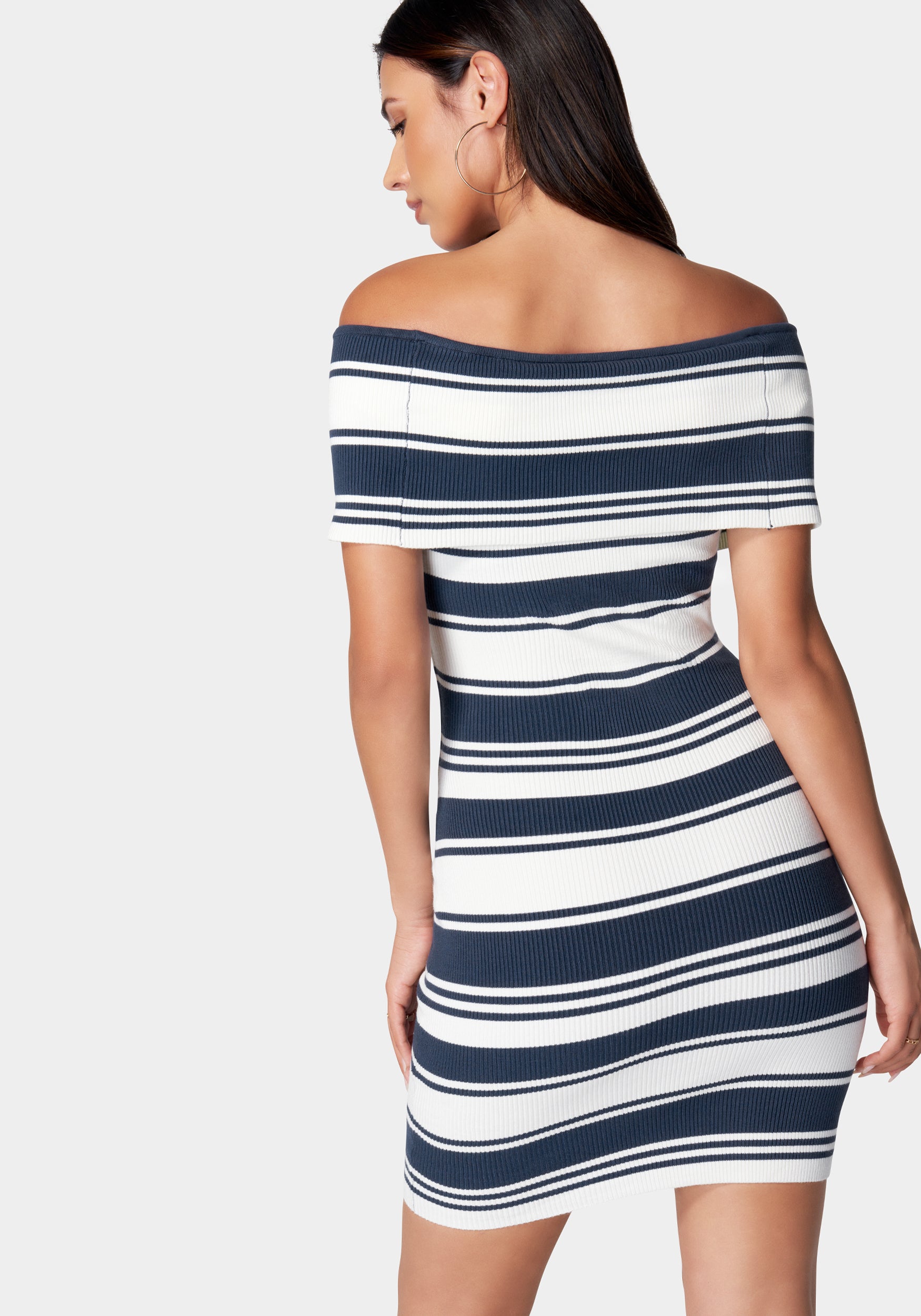 Off Shoulder Striped Sweater Dress