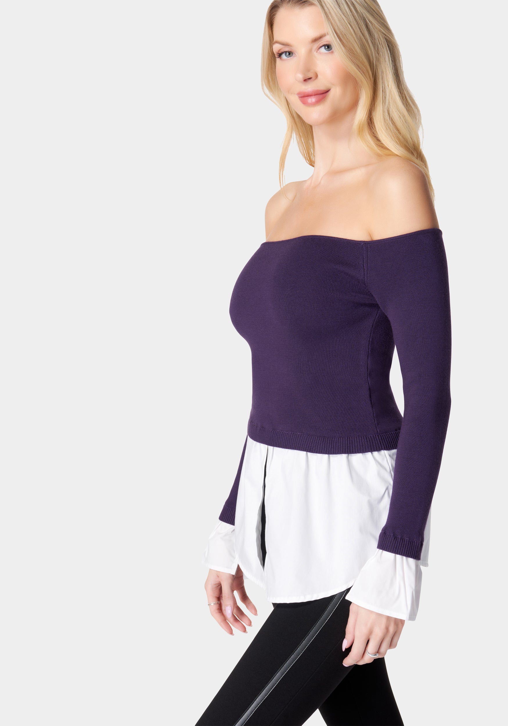 Poplin Off Shoulder Sweater Top