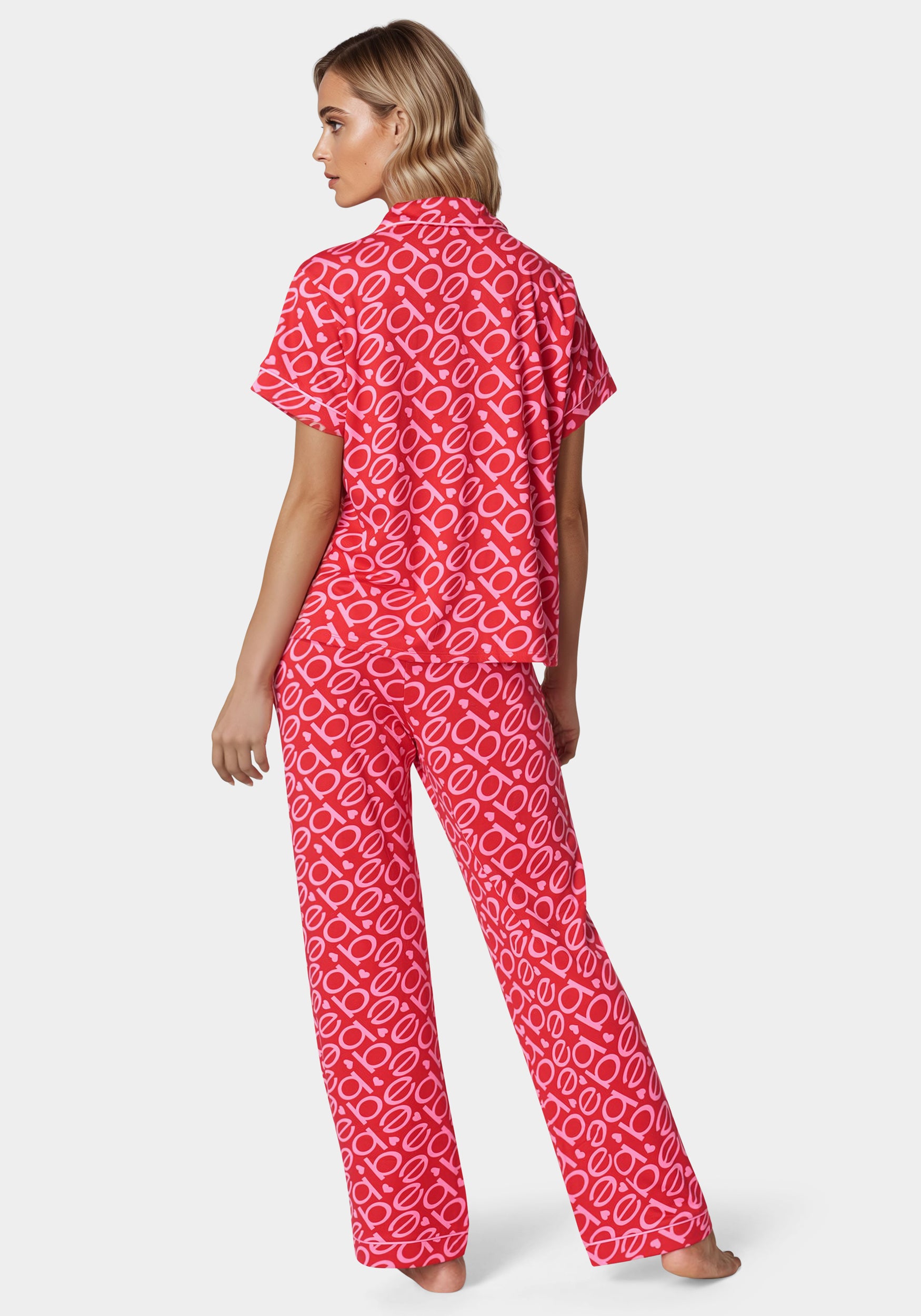 Marshmallow Printed Notch Collar Pant Set