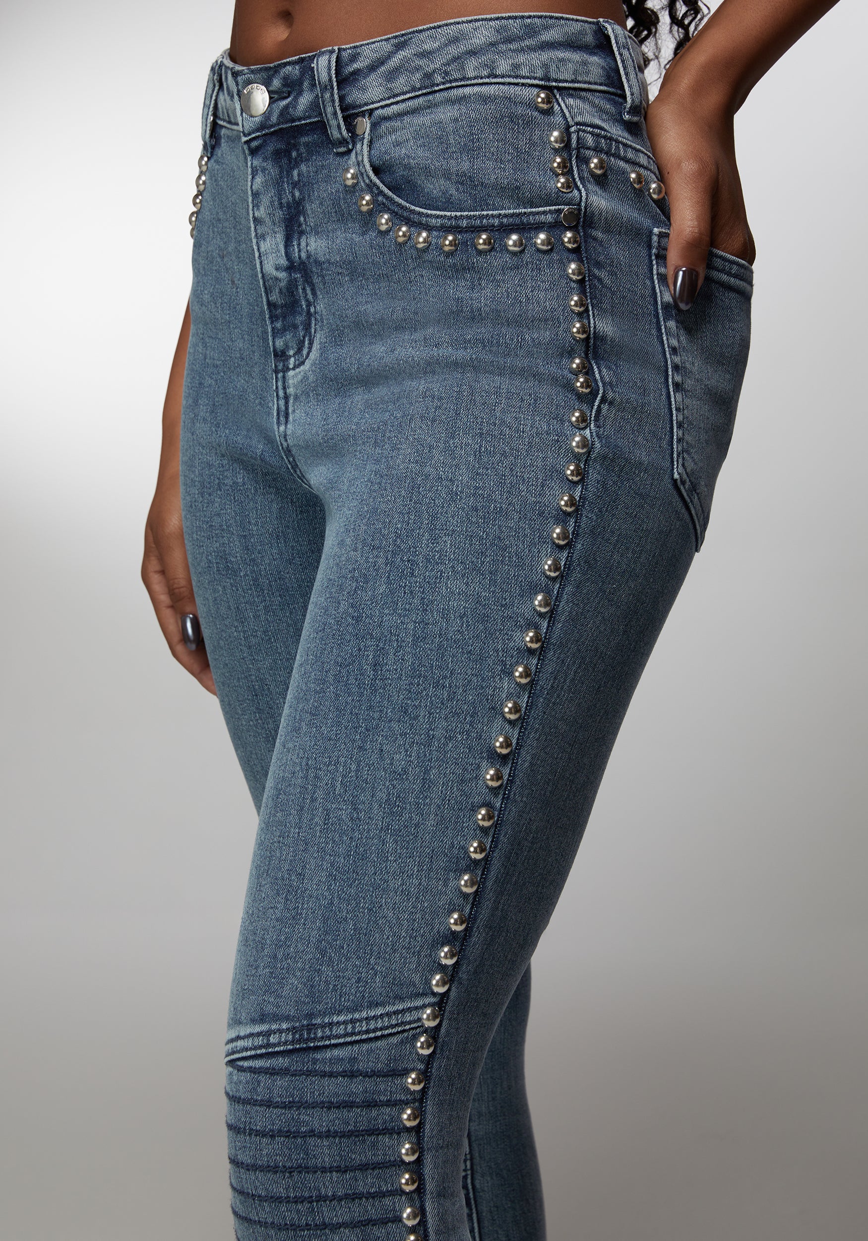 Natural Waist Studded Skinny Jean