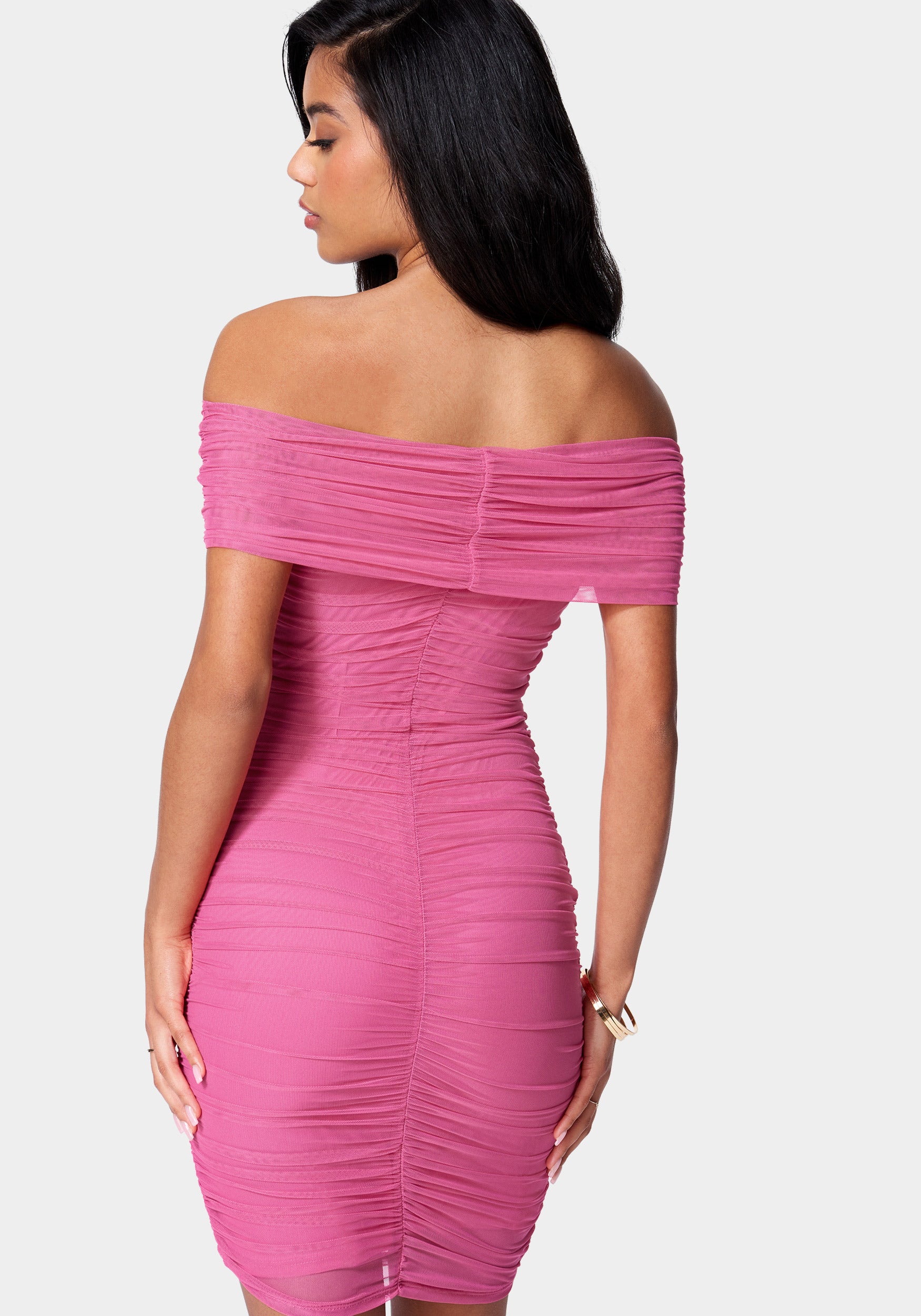 Off Shoulder Mesh Ruched Dress