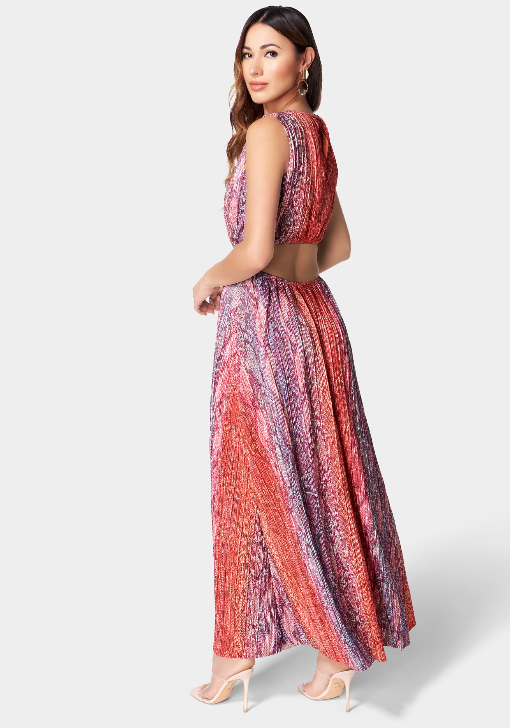 Printed Pleated Cut Out Maxi