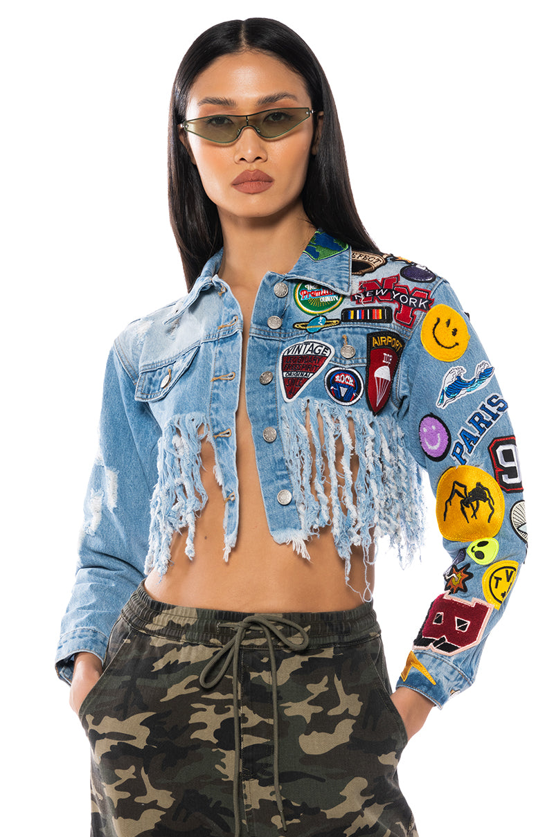 ULTRA CROP DENIM JACKET WITH PATCHES