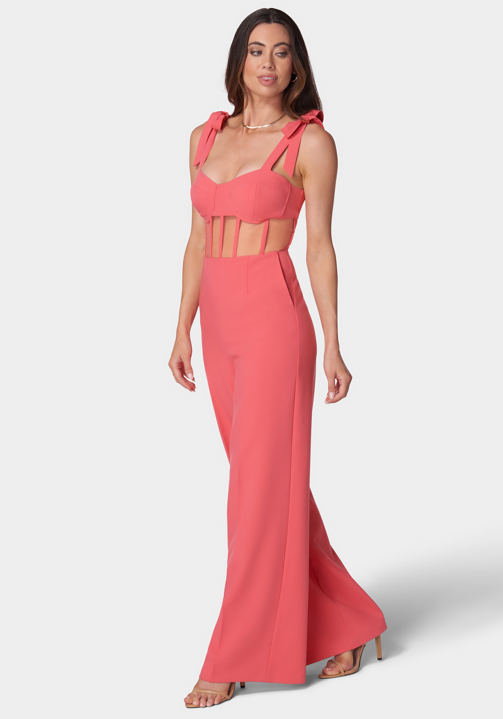 Self Tie Strap Corset Wide Leg Jumpsuit