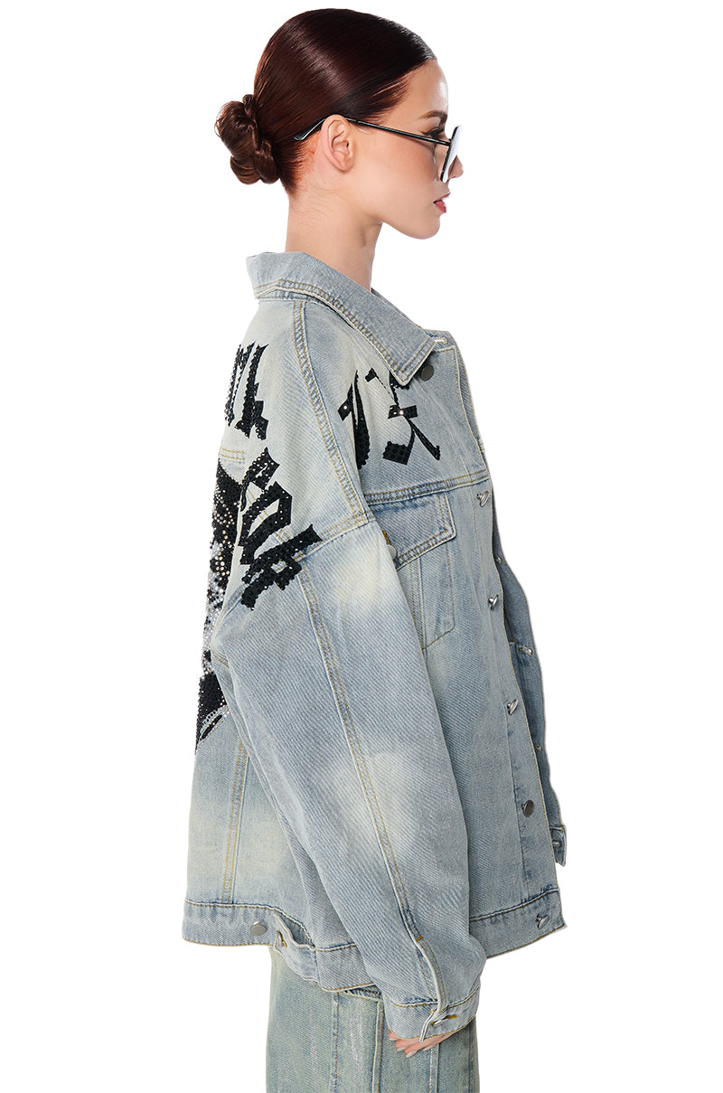 HOT FIX EMBELLISHED OVERSIZED DENIM JACKET