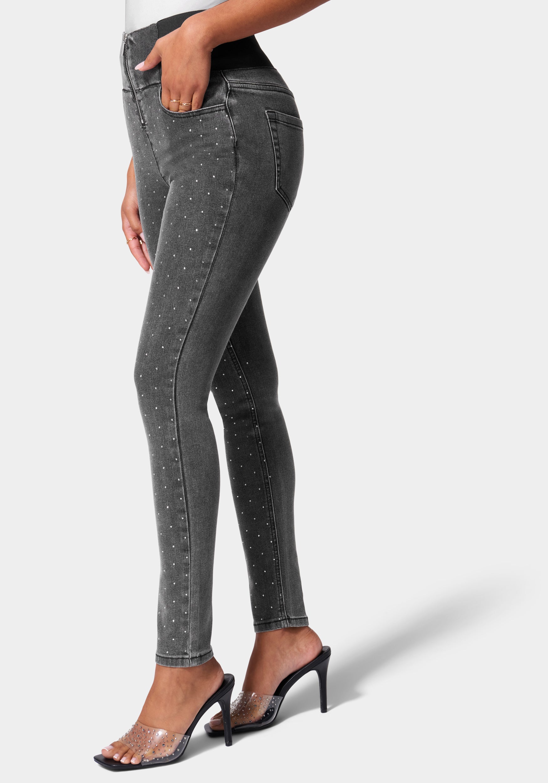 Embellished Elastic Waist Skinny Jean