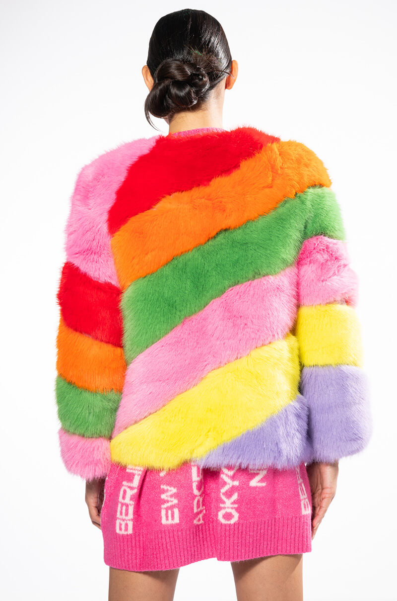 JAYLEY BRAND FAUX FUR RAINBOW JACKET