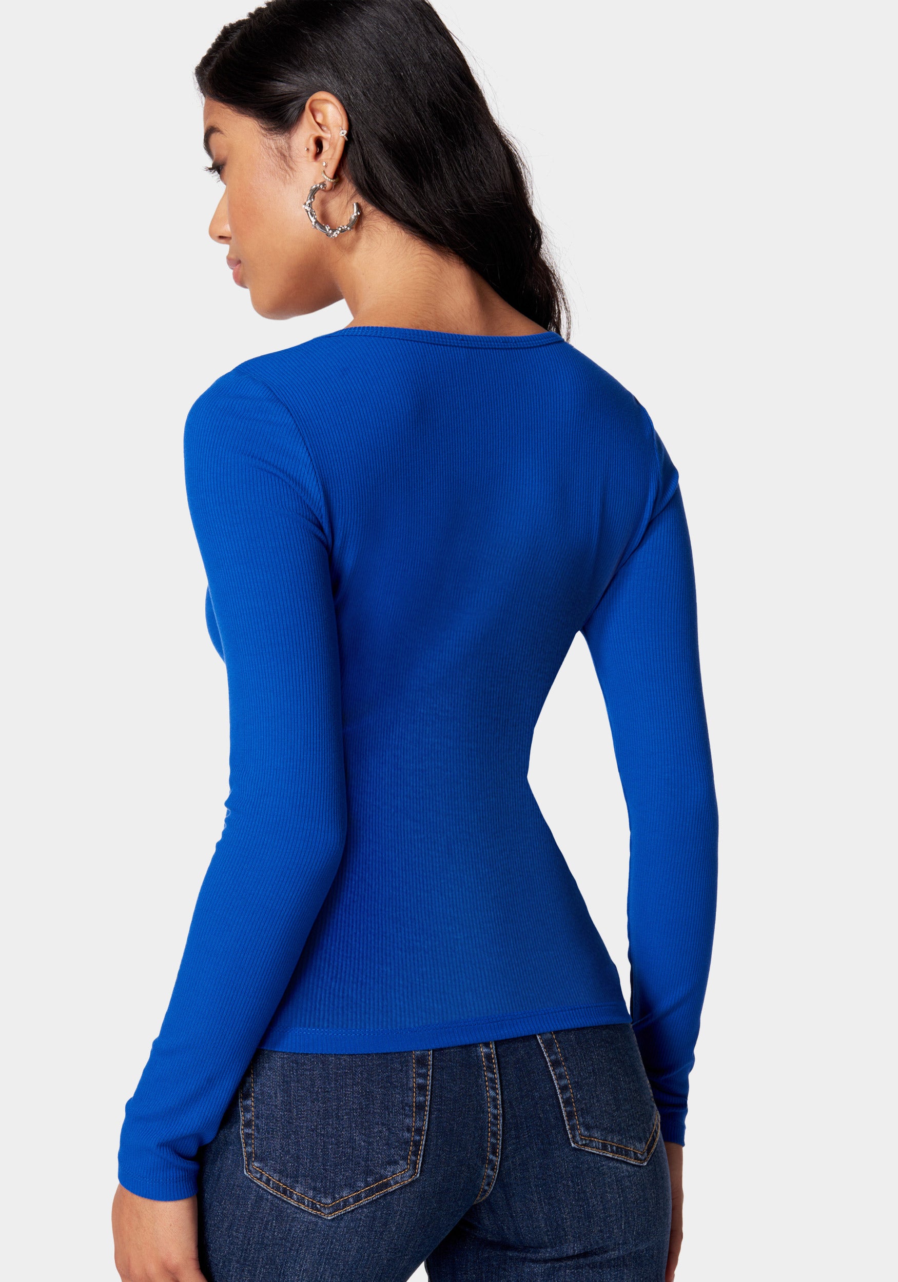 Long Sleeve Scoop Neck Bebe Logo Rib Top