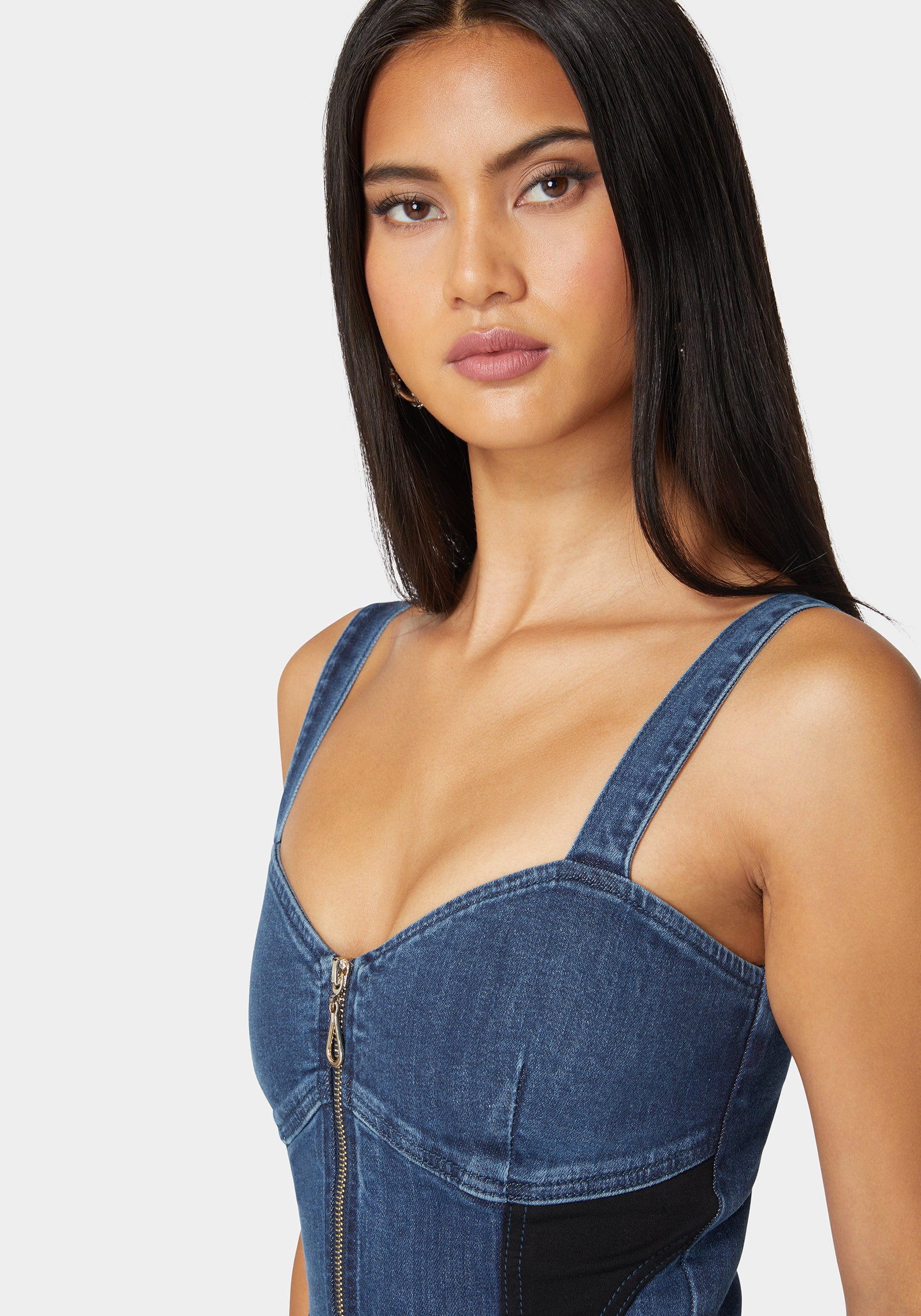 Pdr Combo Zip Front Denim Corset