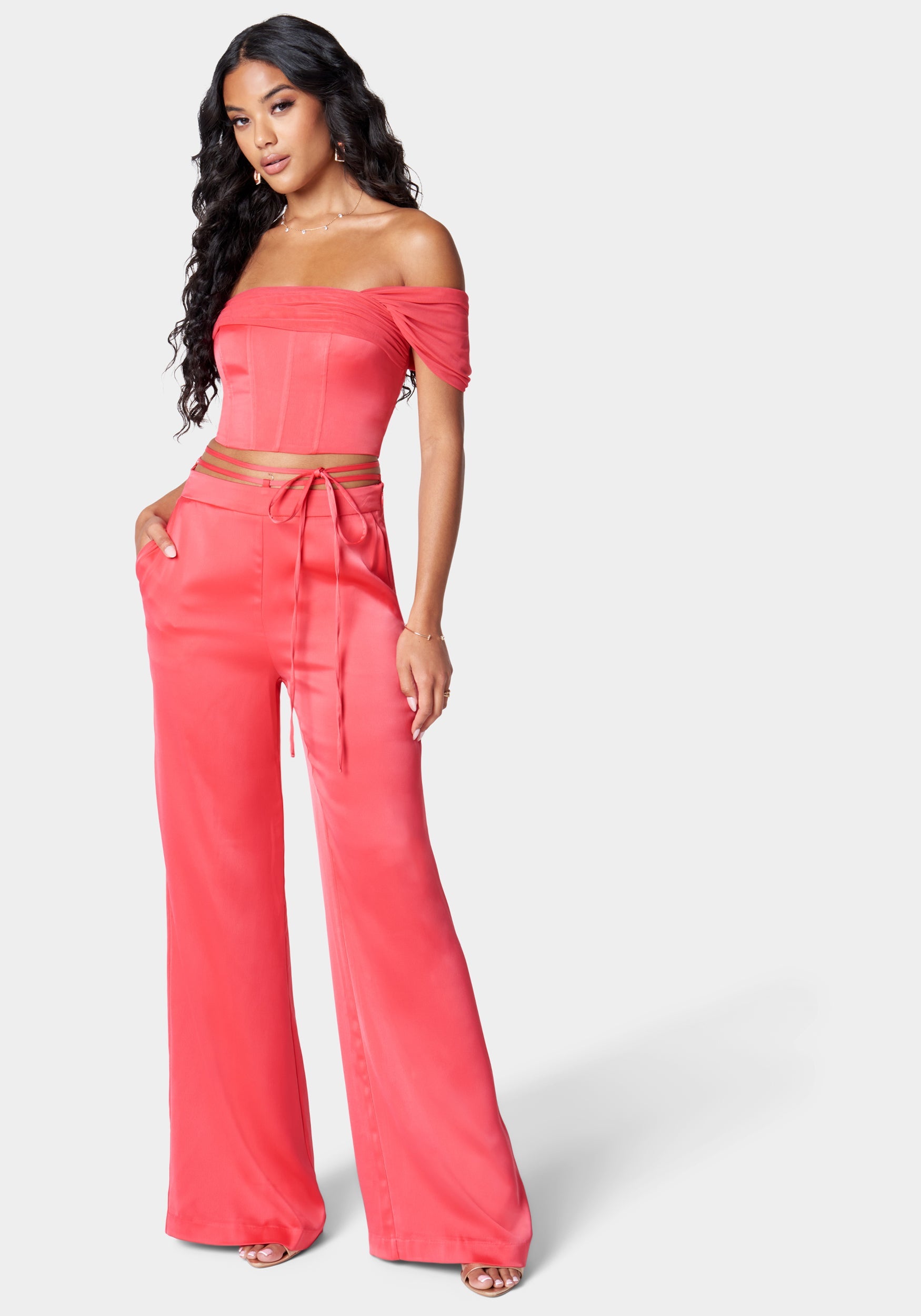 High Waist Side Tie Detail Palazzo Pant