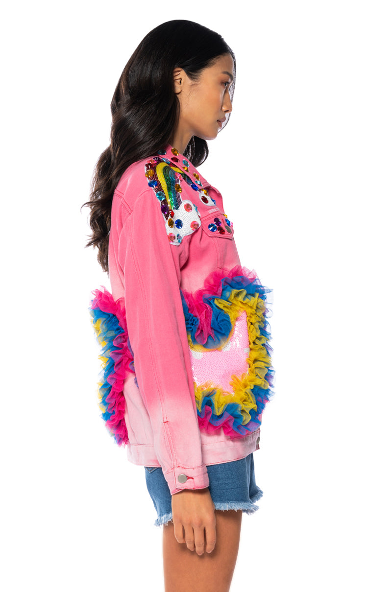 RAINBOW ROAD EMBELLISHED DENIM JACKET