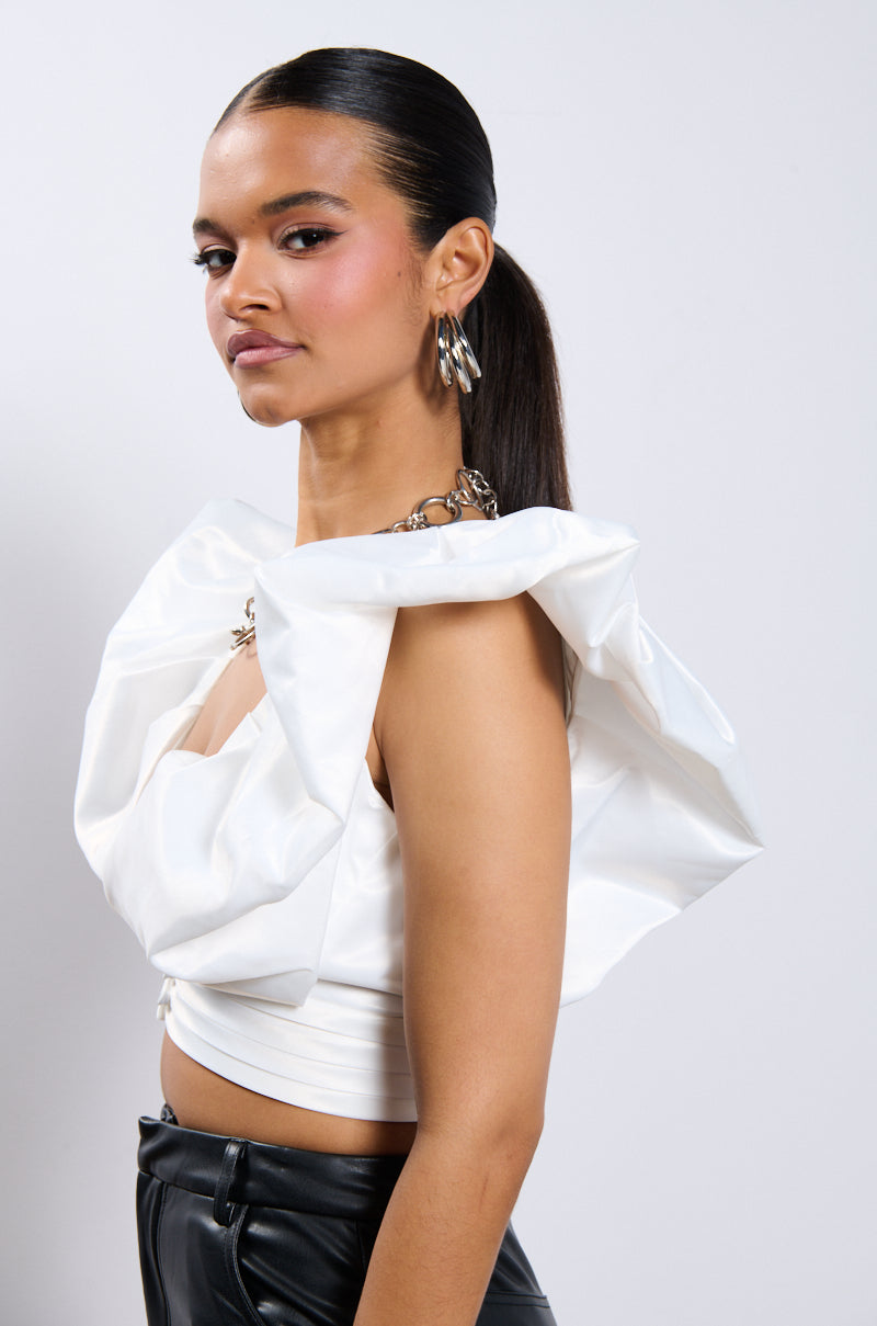 PUFF SHOULDER CROPPED BLOUSE IN WHITE