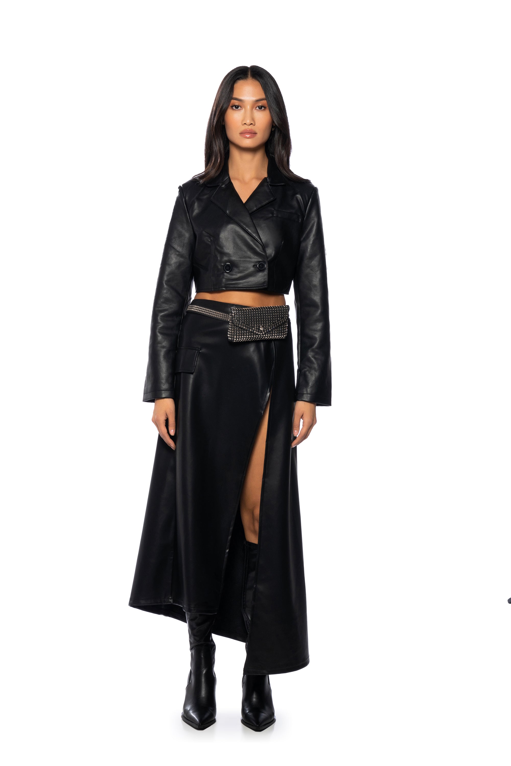 TOP IT OFF CROP PLEATHER BLAZER