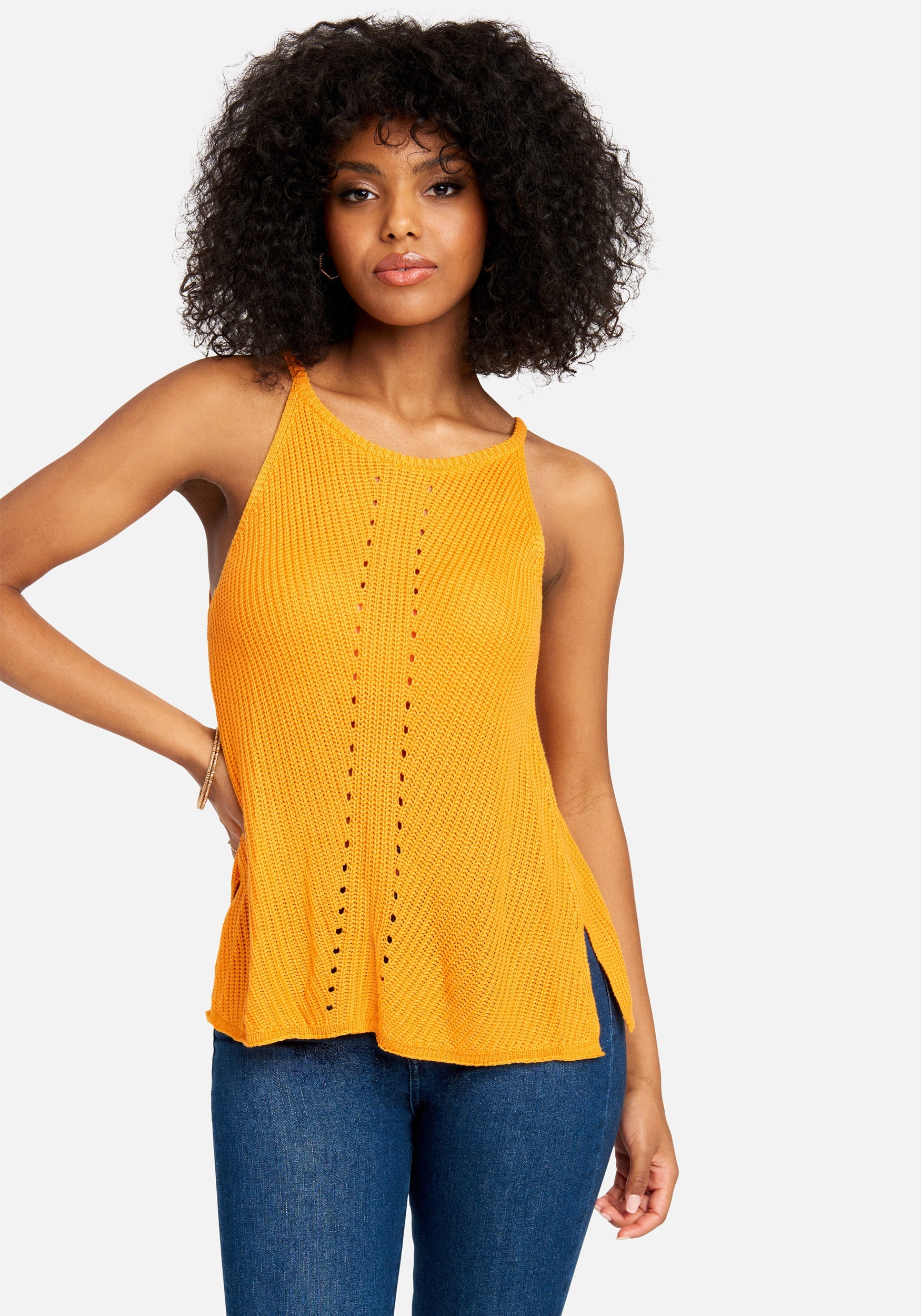 Pointelle Halter Sweater Top