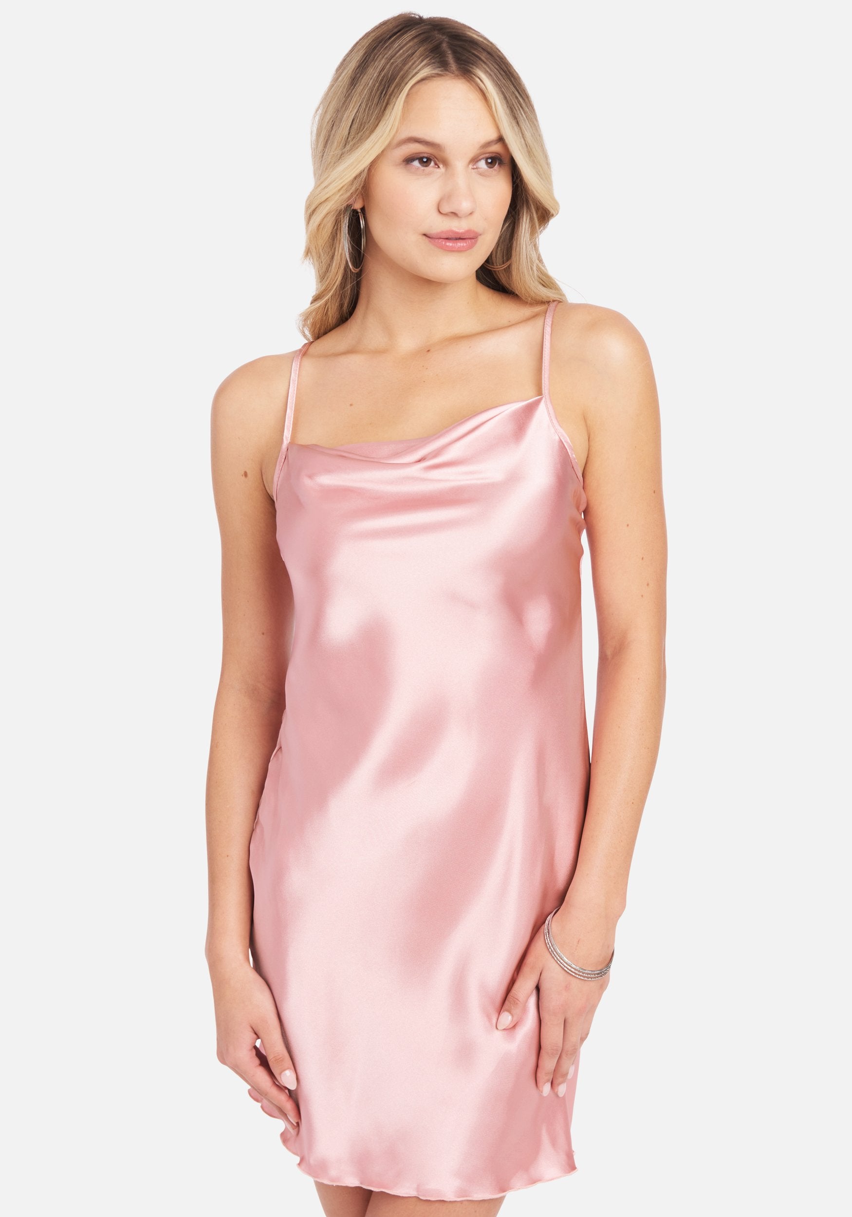 Satin Cowl Neck Slip Mini Dress