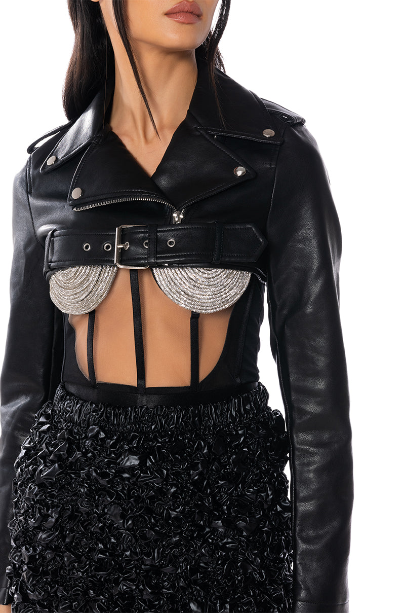 HALF MY HEART ULTRA CROPPED MOTO JACKET