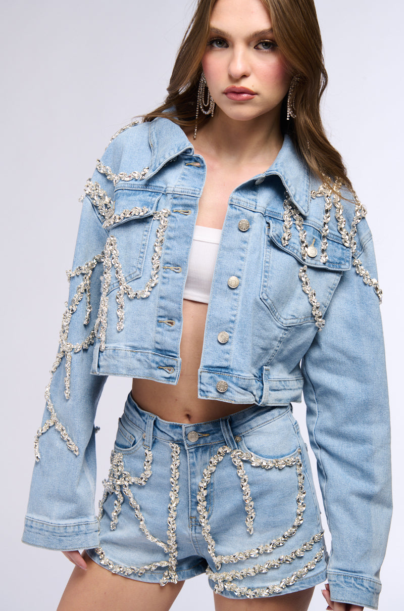 MAKE A WISH RHINESTONE EMBELLISHED DENIM JACKET