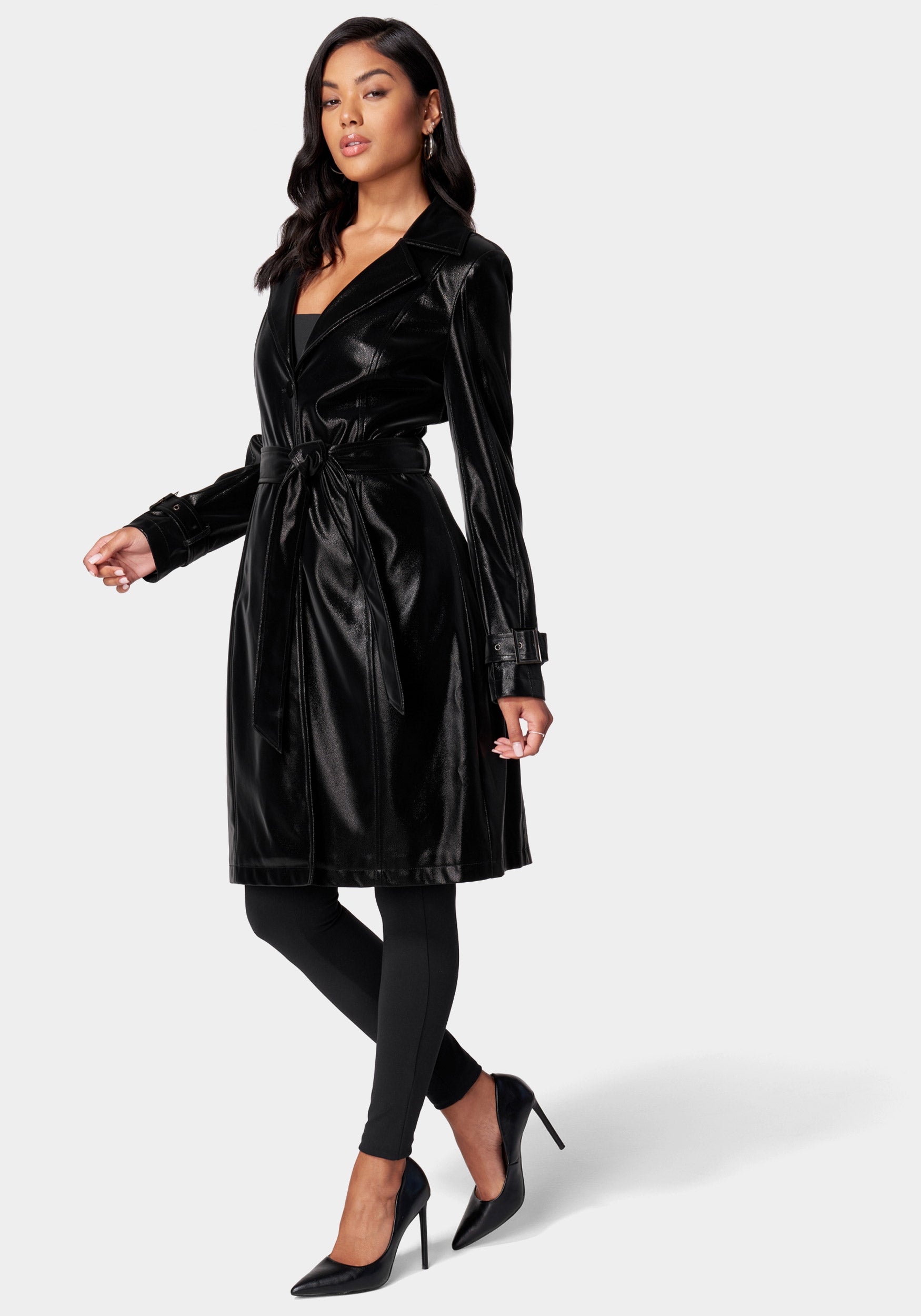 Speckle Vegan Leather Trench Coat