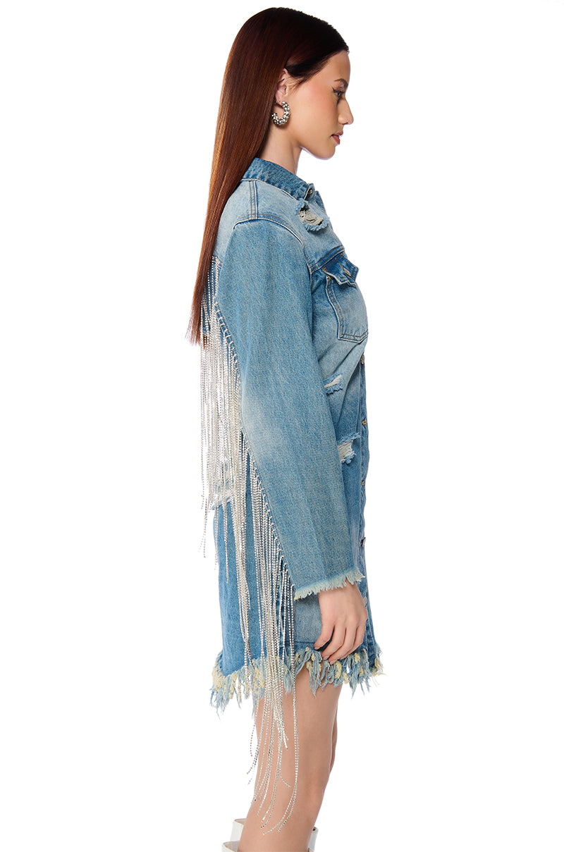 DOLLYS SIS RHINESTONE LONG DENIM JACKET