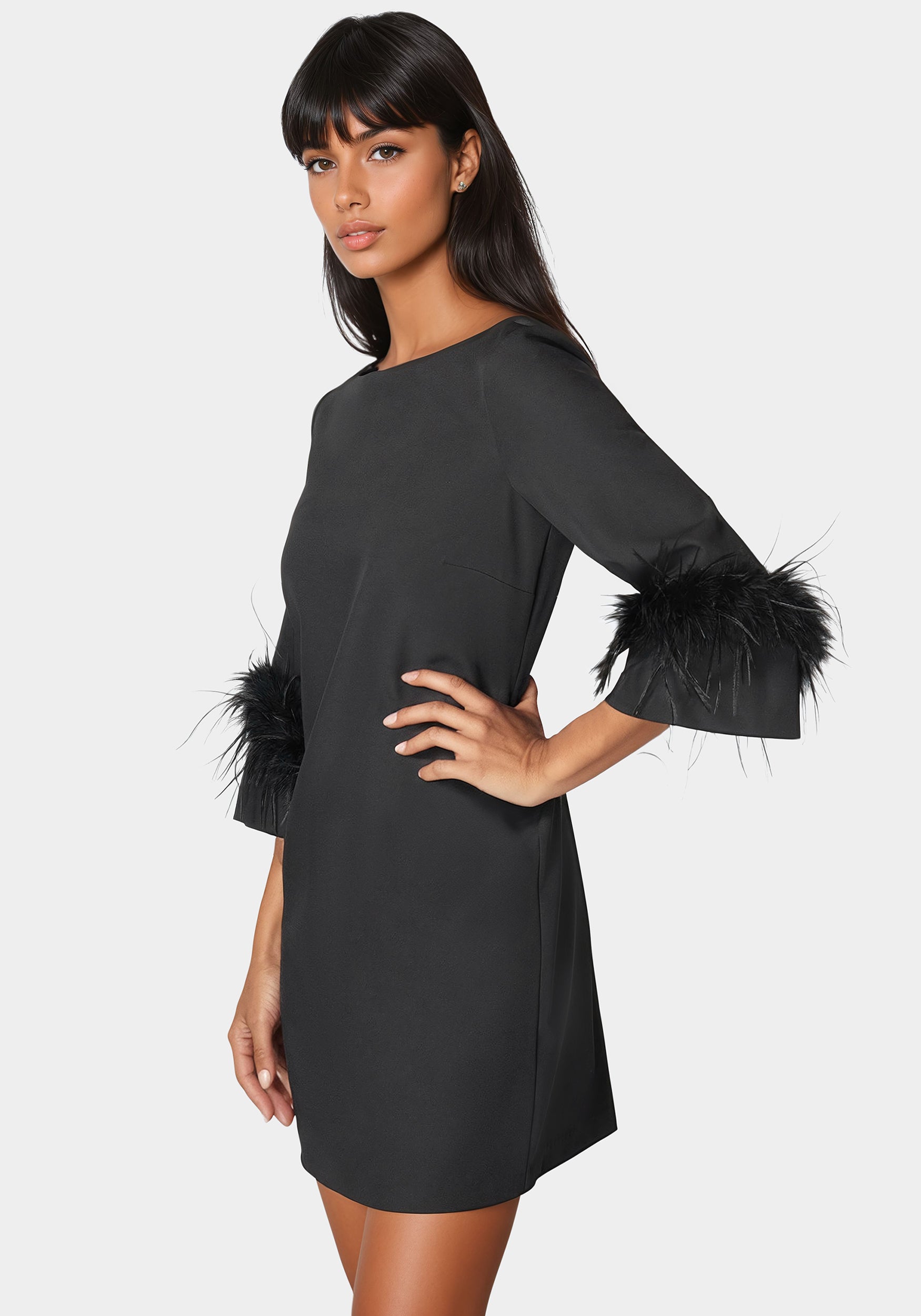 Feather Sleeve Mini Dress