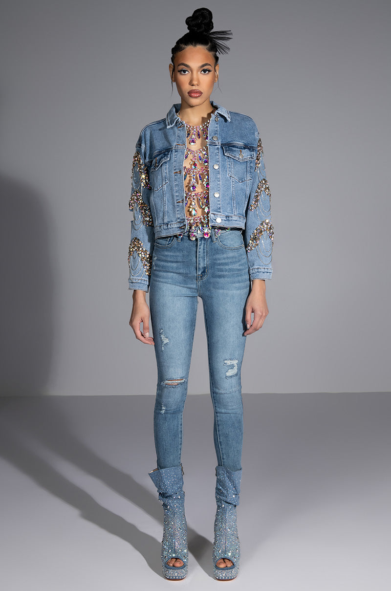 GLAMOROUS LIFE RHINESTONE JEAN JACKET