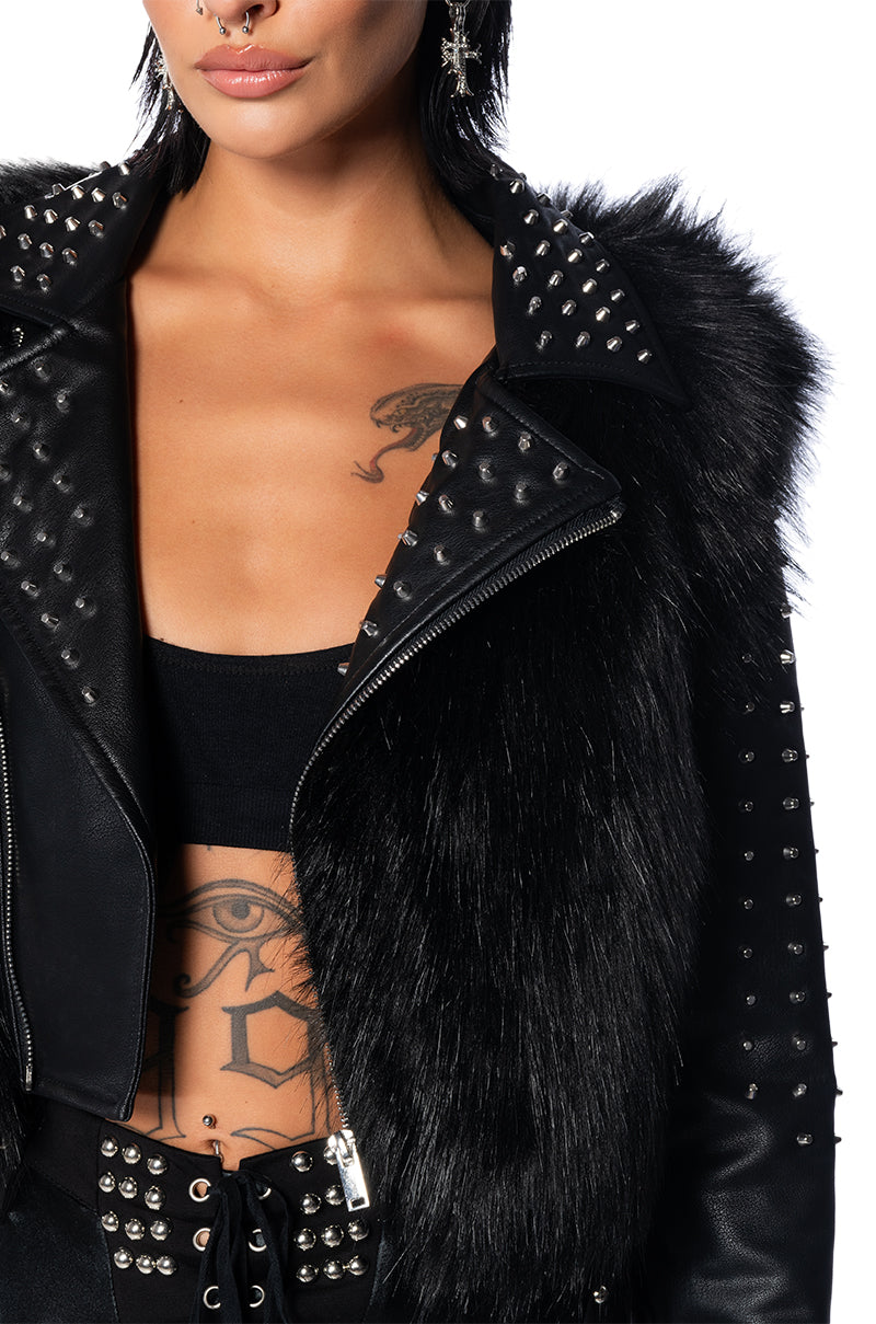 EMMS STUDDED FAUX FUR JACKET